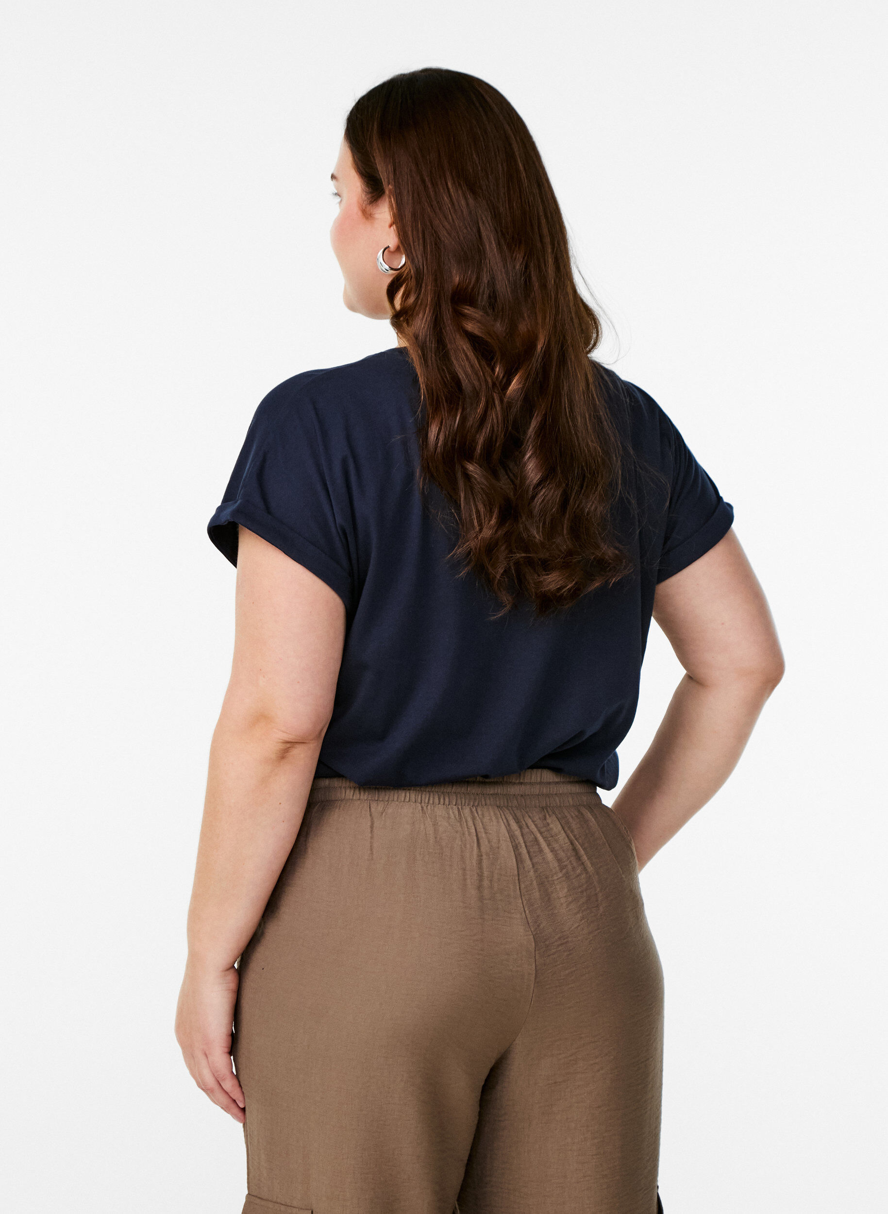 Zizzi T-shirt &agrave; manches courtes en m&eacute;lange de coton, Bleu, Model image number 2