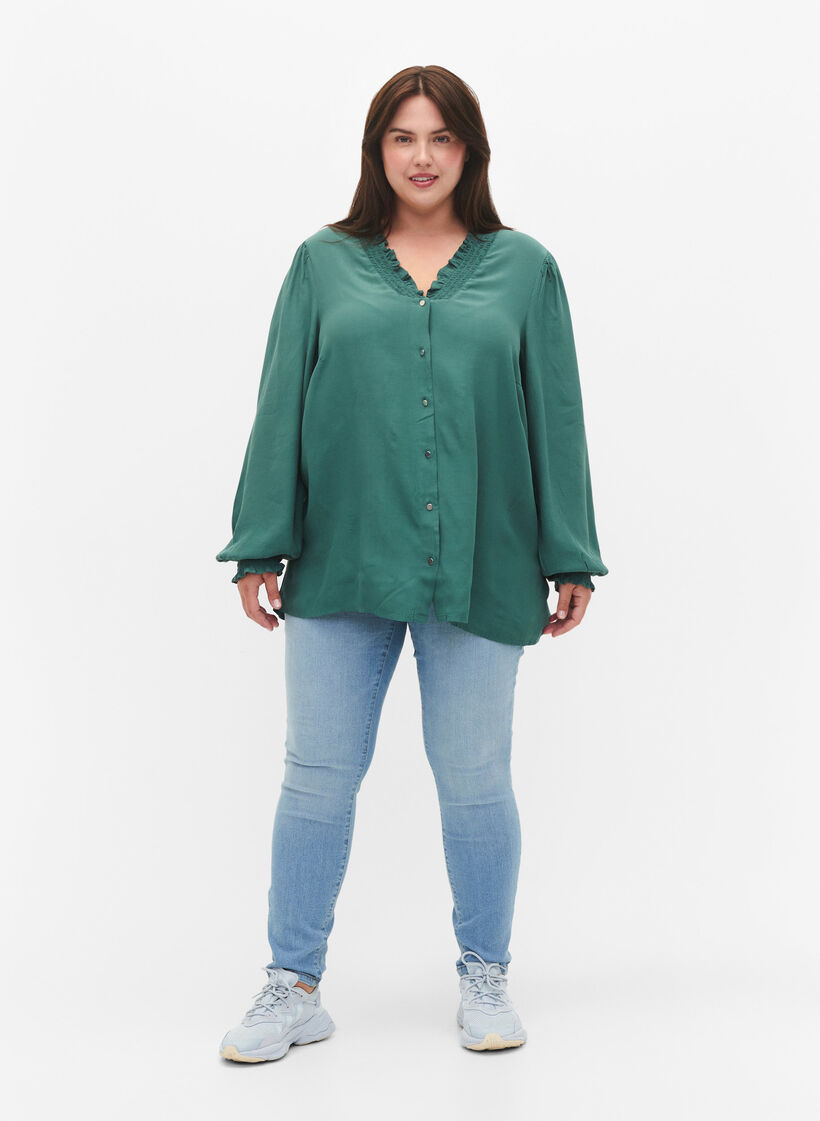 Langärmlige Bluse aus Viskose, Sea Pine, Model image number 2