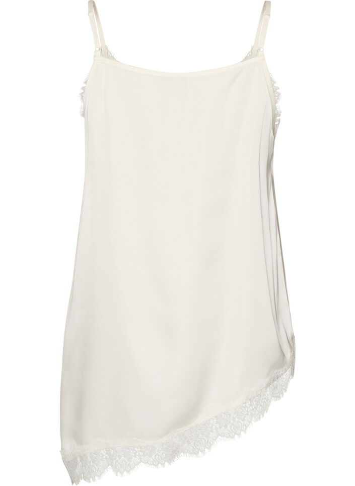 Top &agrave; fines bretelles avec dentelle et ourlet asym&eacute;trique, Vanille, Packshot image number 1