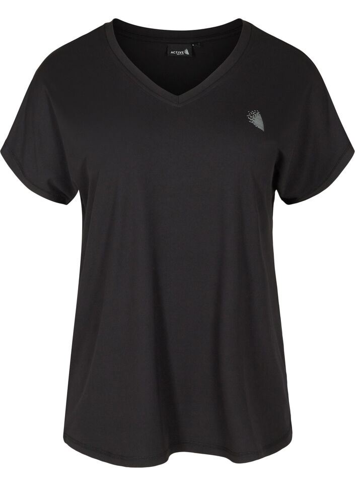 Lockeres Trainings-T-Shirt mit V-Ausschnitt, Schwarz, Packshot