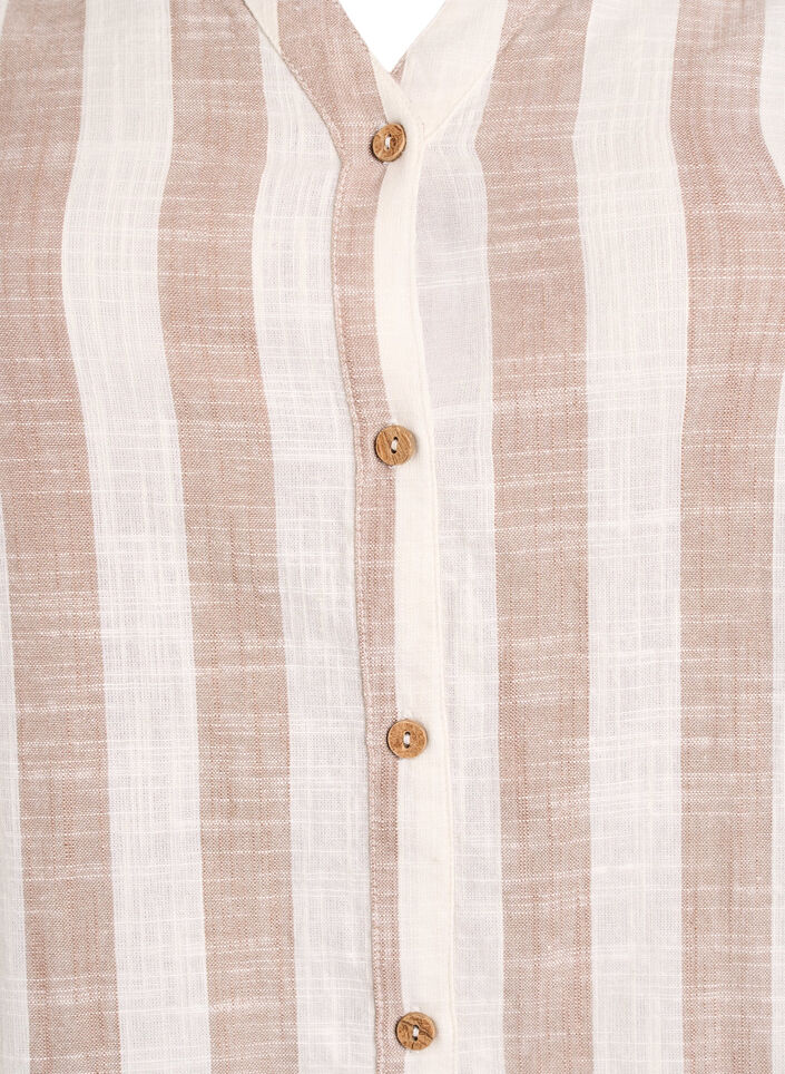 Hemdbluse aus Baumwolle mit V-Ausschnitt, Beige, Packshot image number 2