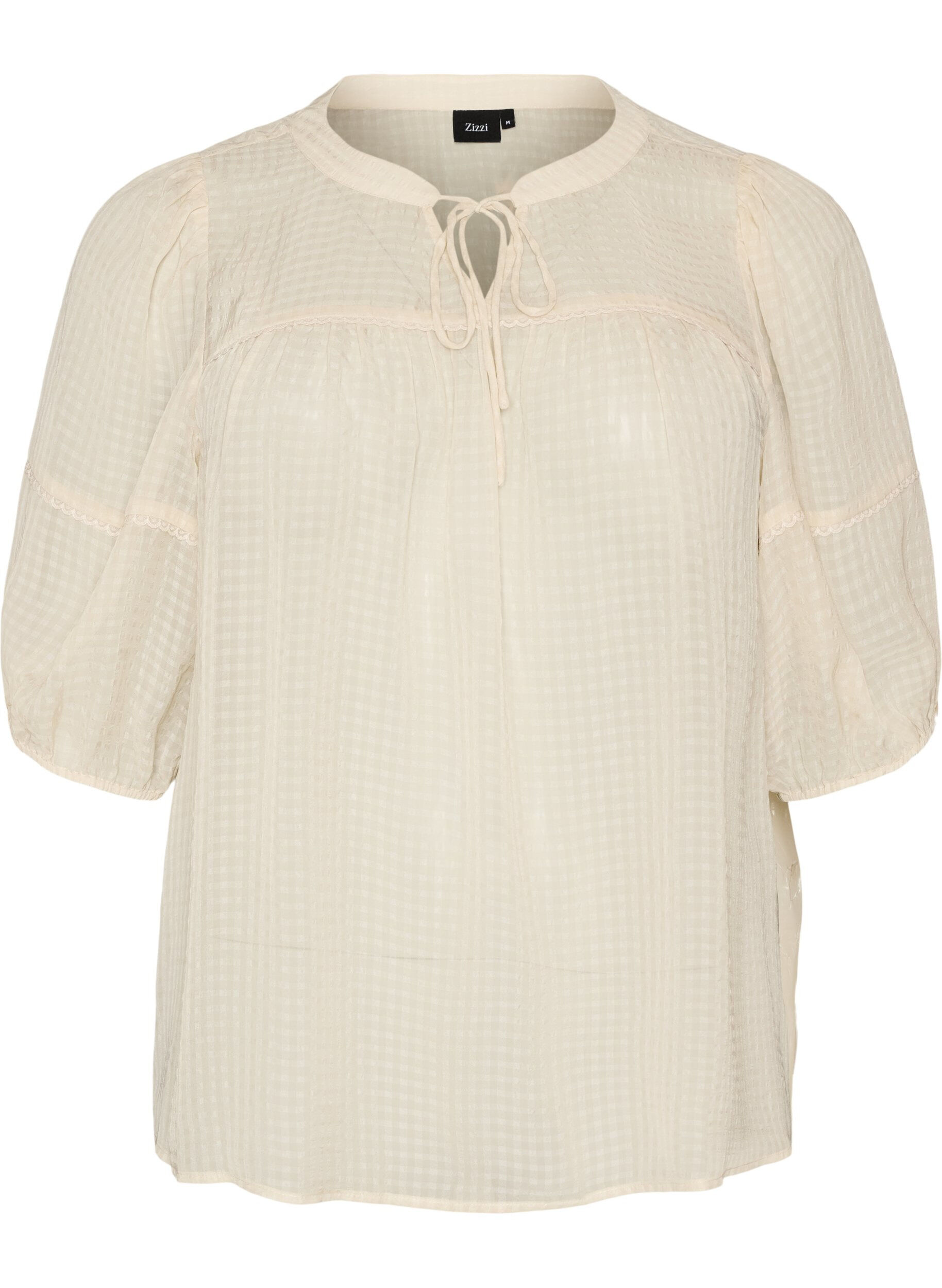 ZizziBluse aus Seersucker mit Bindeband, Beige, Packshot image number 0