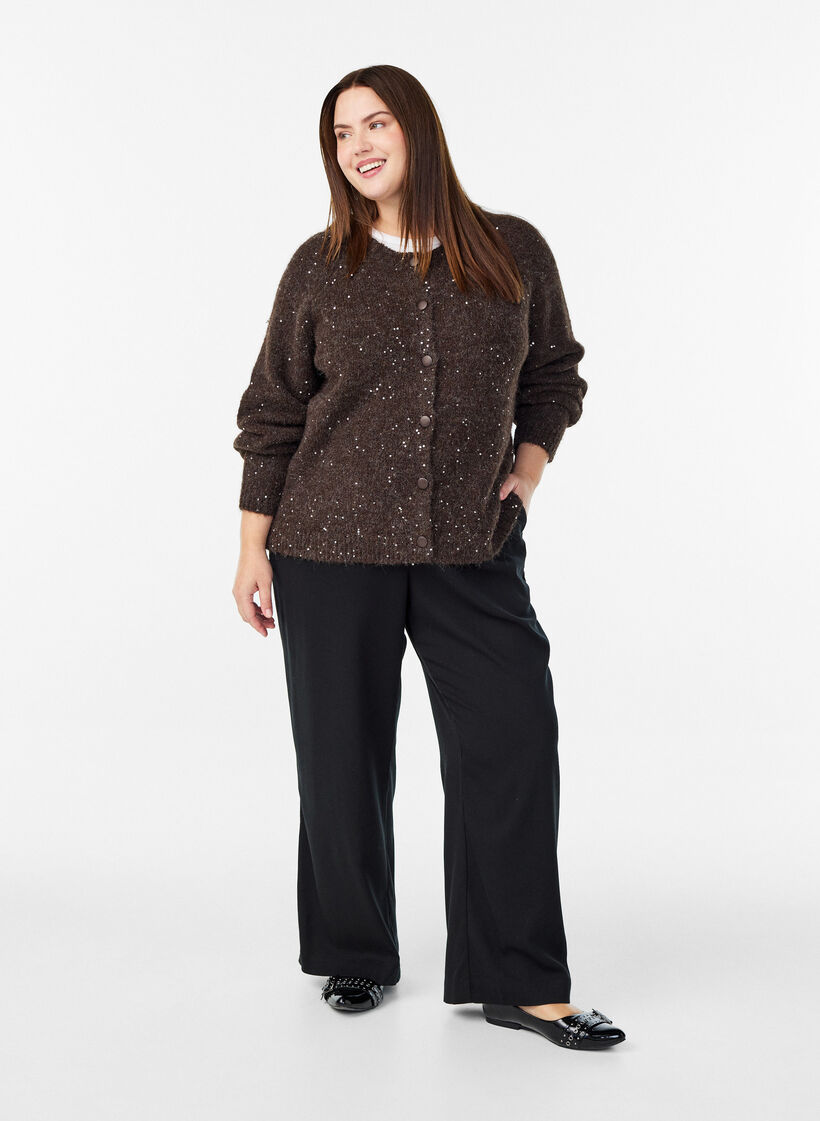 Cardigan en maille avec sequins, Marron, Model image number 1