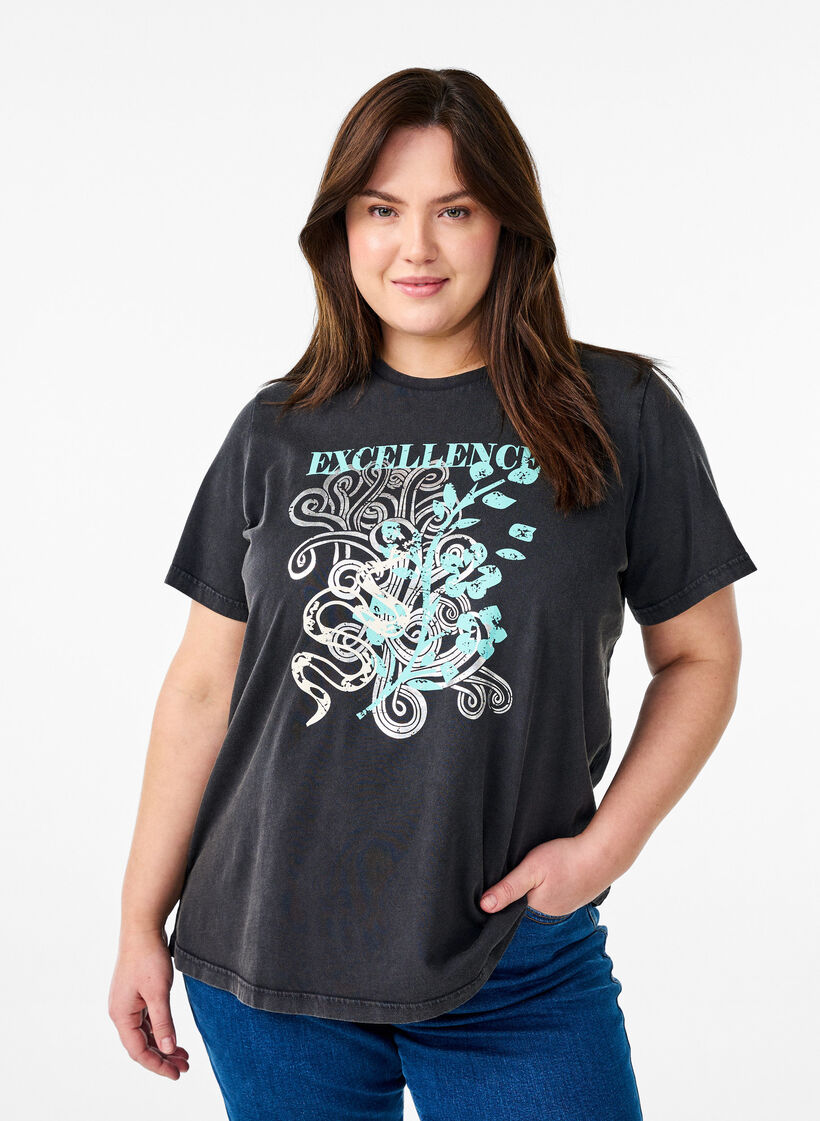 T-Shirt aus Bio-Baumwolle mit coolem Print, Grau, Model image number 0