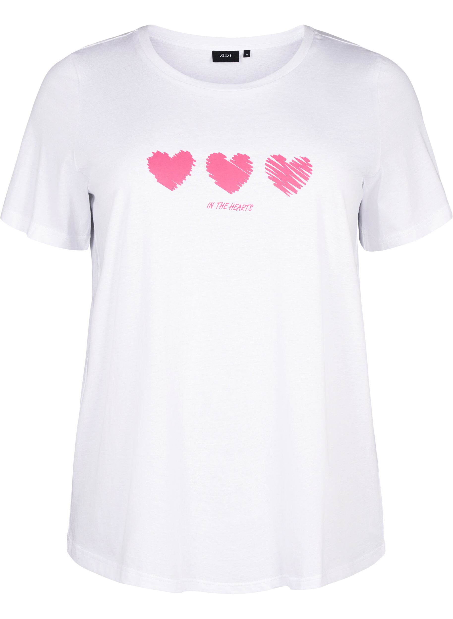 Zizzi T-Shirt aus Baumwolle mit Rundhalsausschnitt und Aufdruck, B. White W. Hearts, Packshot image number 0