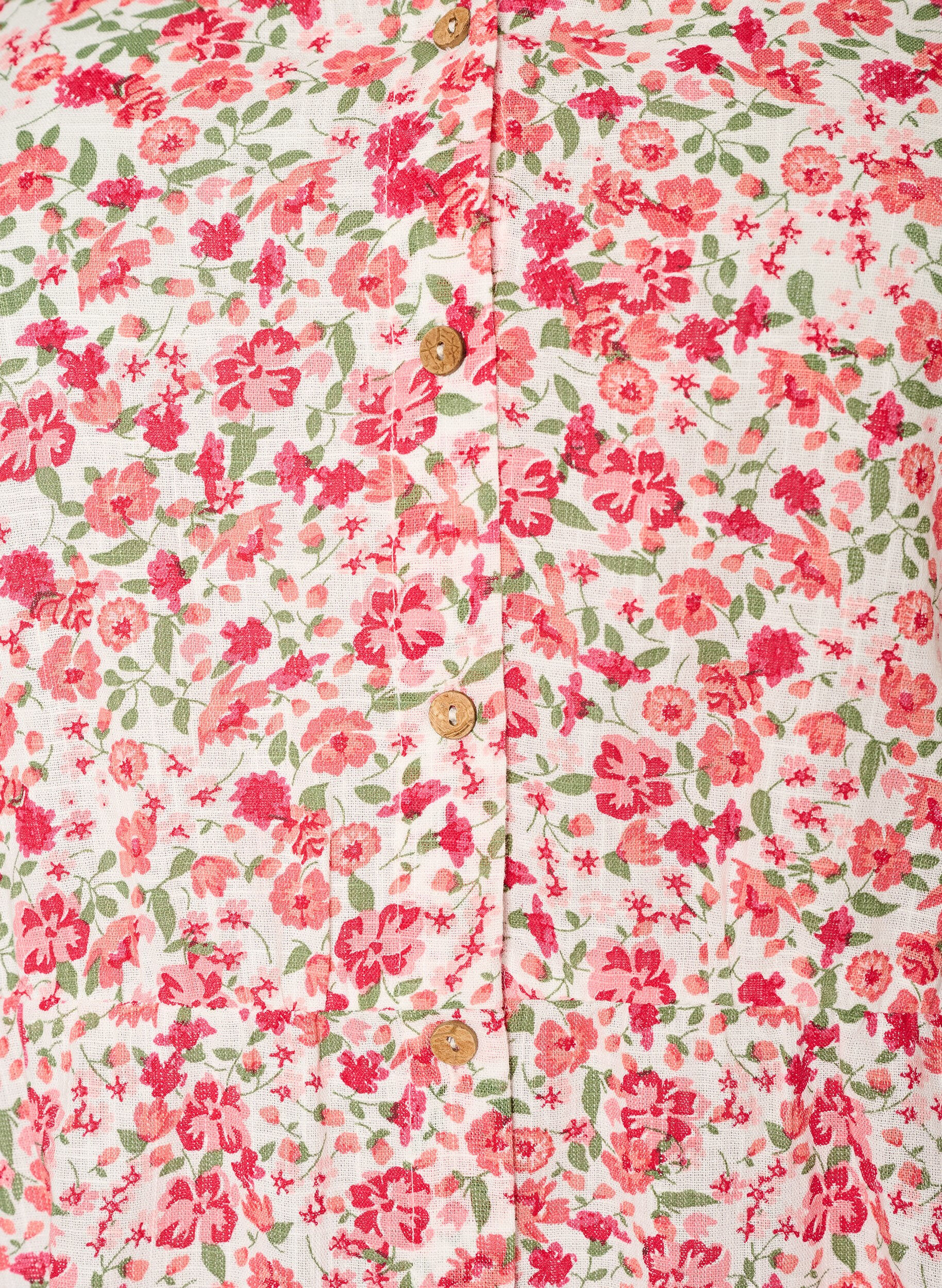 ZizziKurzes Kleid aus Baumwolle mit Blumenprint, Rot, Packshot image number 2