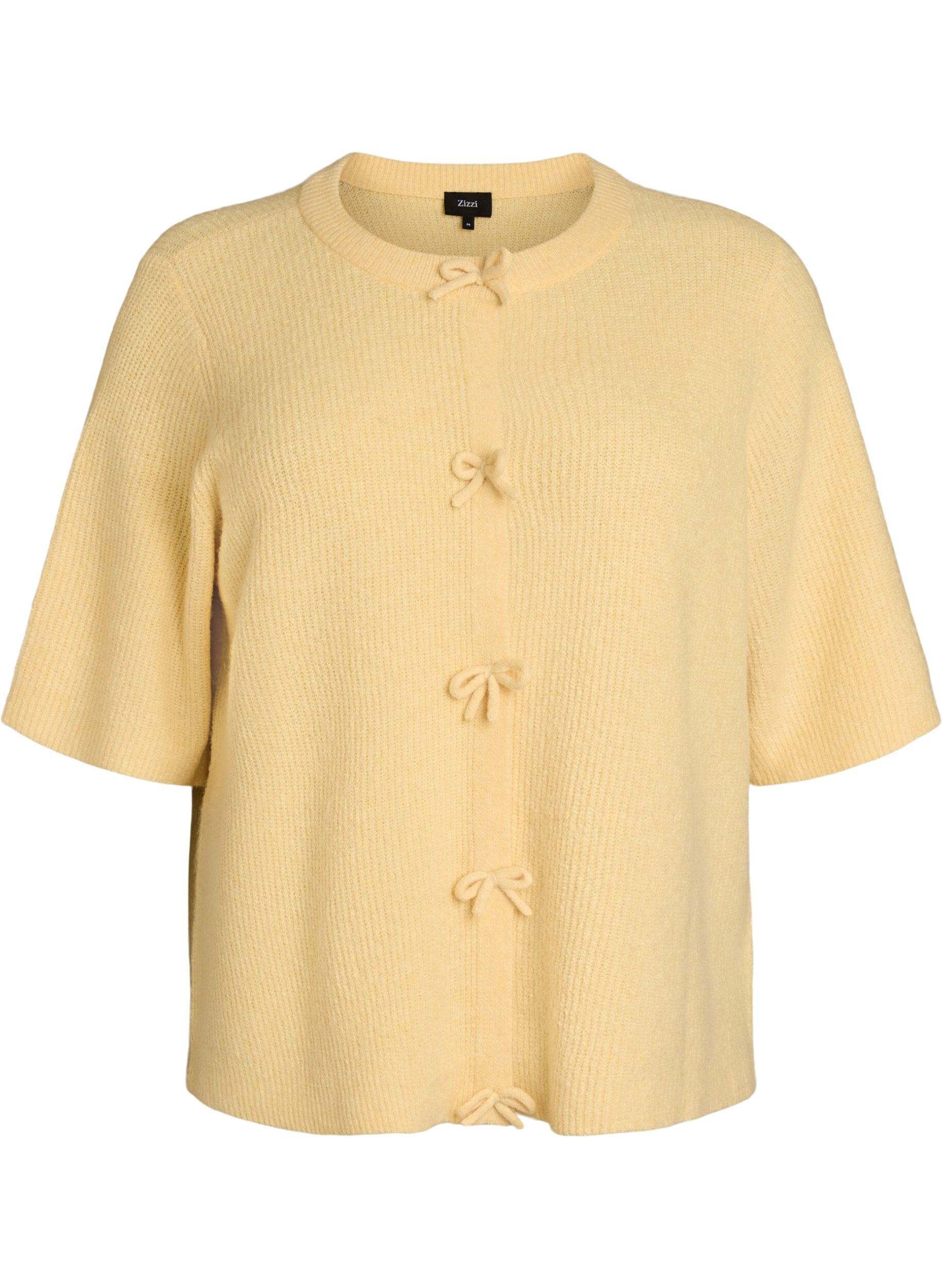 Zizzi Cardigan en maille &agrave; manches courtes avec des n&oelig;uds, Jaune clair, Packshot image number 0