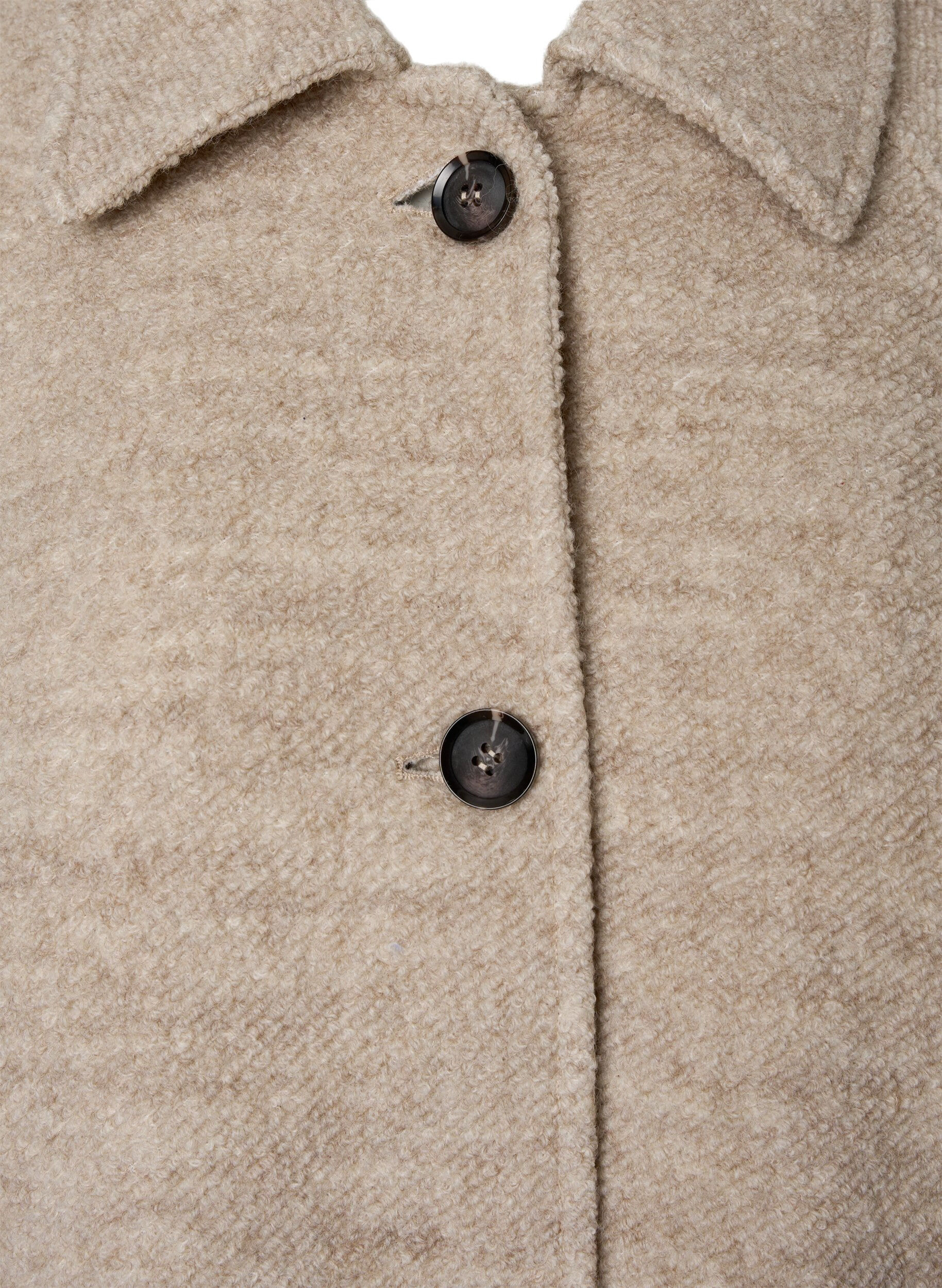 Zizzi Manteau boucl&eacute; &agrave; carreaux avec boutons, Simply Taupe, Packshot image number 3