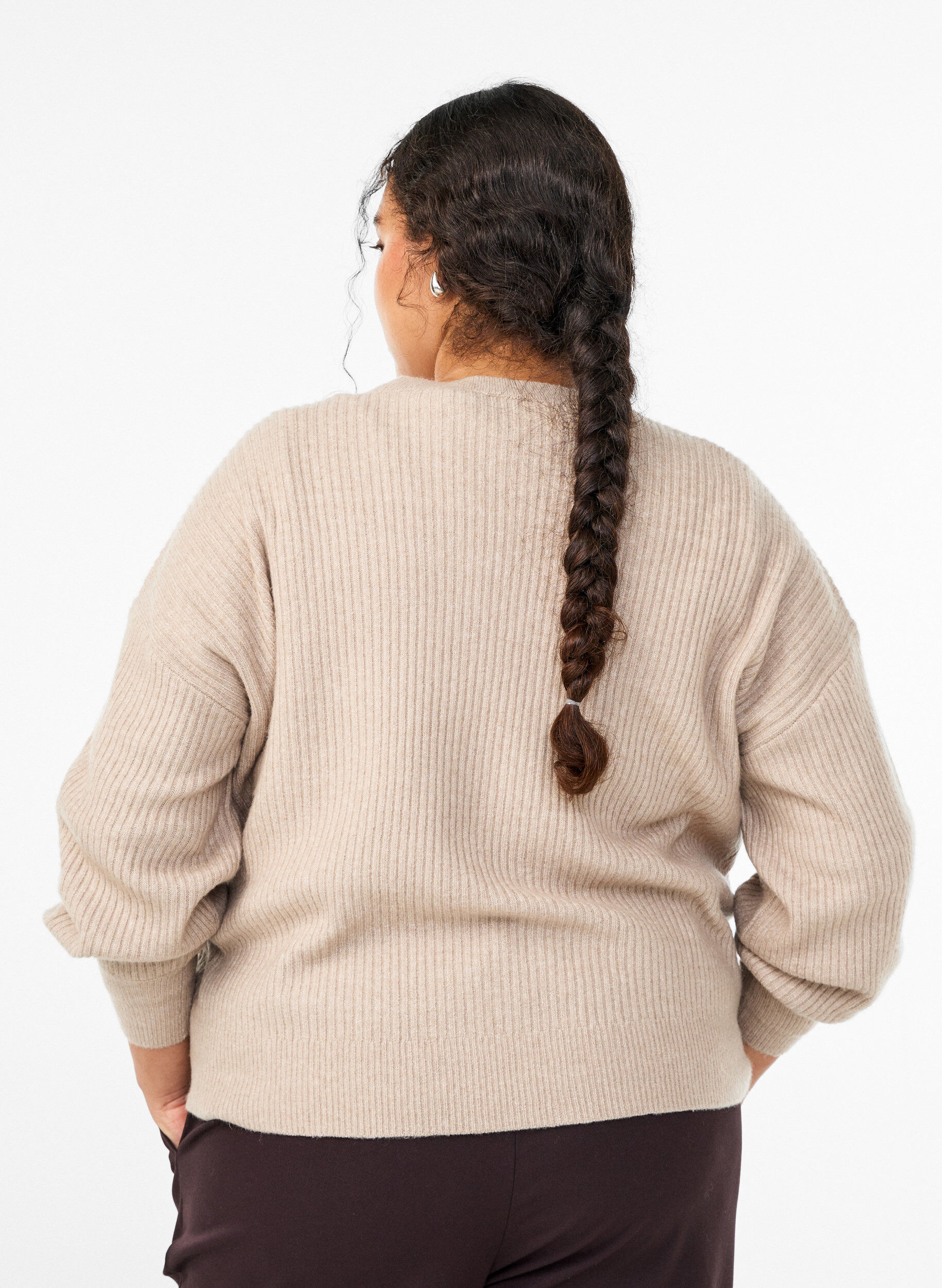 Zizzi Cardigan en tricot c&ocirc;tel&eacute; avec boutons, Beige, Model image number 2