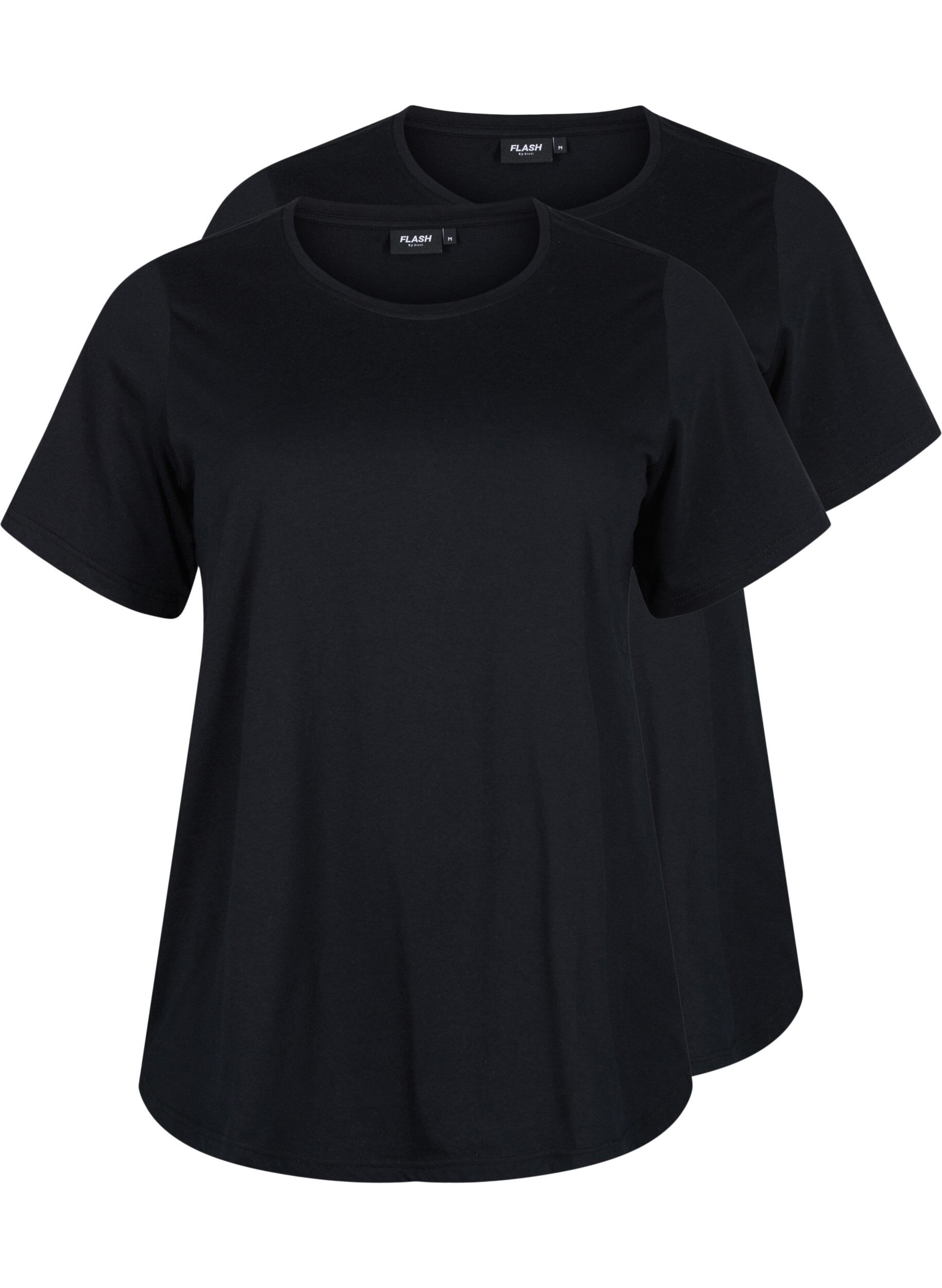 Zizzi FLASH - 2-pack t-shirts &agrave; col rond, Black/Black, Packshot image number 0