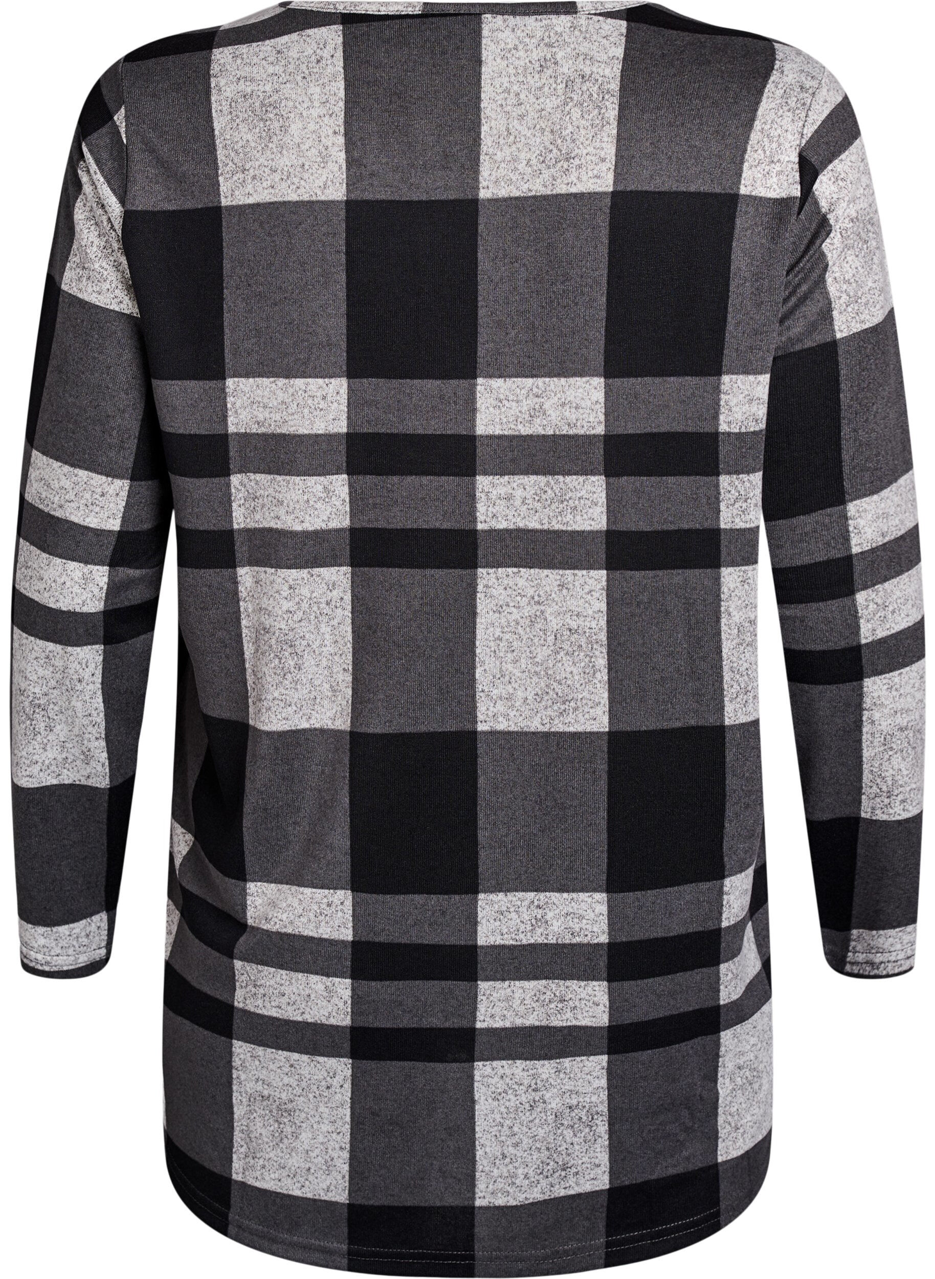 Zizzi Gemusterte Bluse mit langen &Auml;rmeln, Grau, Packshot image number 1