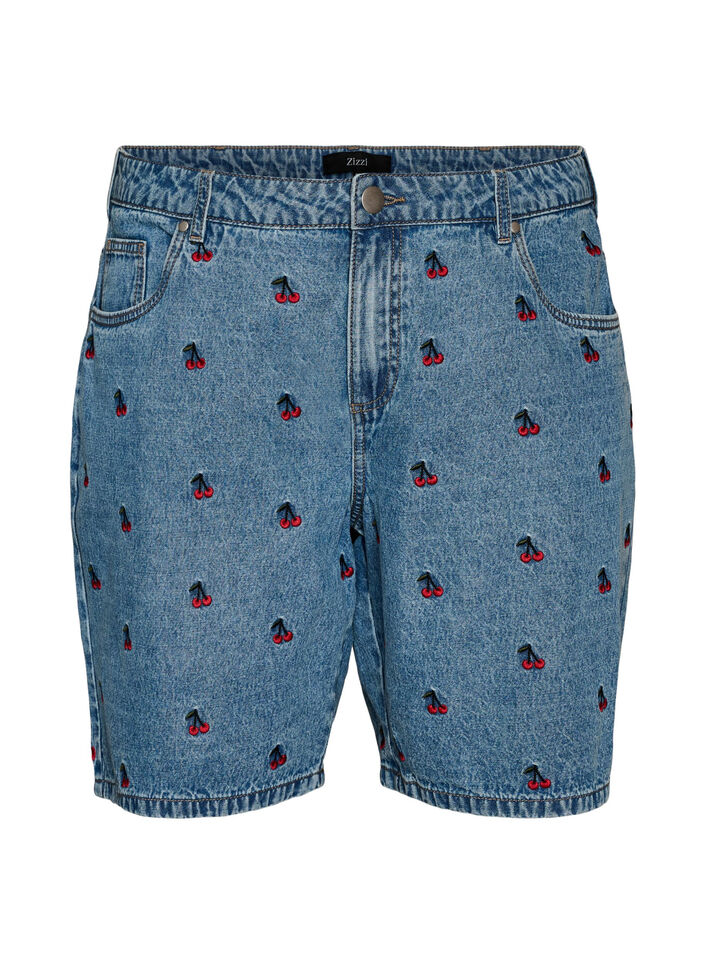 Bestickte Denimshorts, Blau, Packshot image number 0