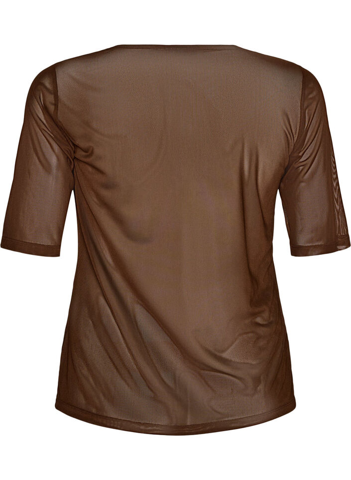 Top en maille avec manches courtes et col rond, Marron, Packshot image number 1