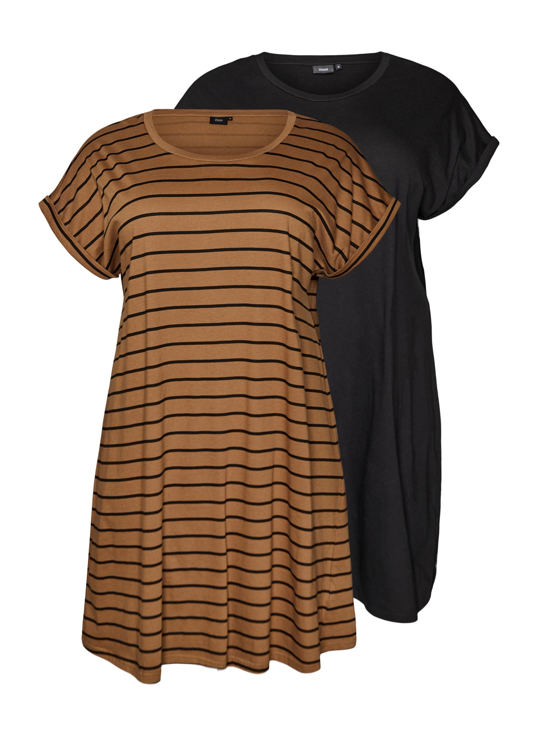 Zizzi 2er-Pack T-Shirt-Kleid mit kurzen &Auml;rmeln, Braun, Packshot image number 0