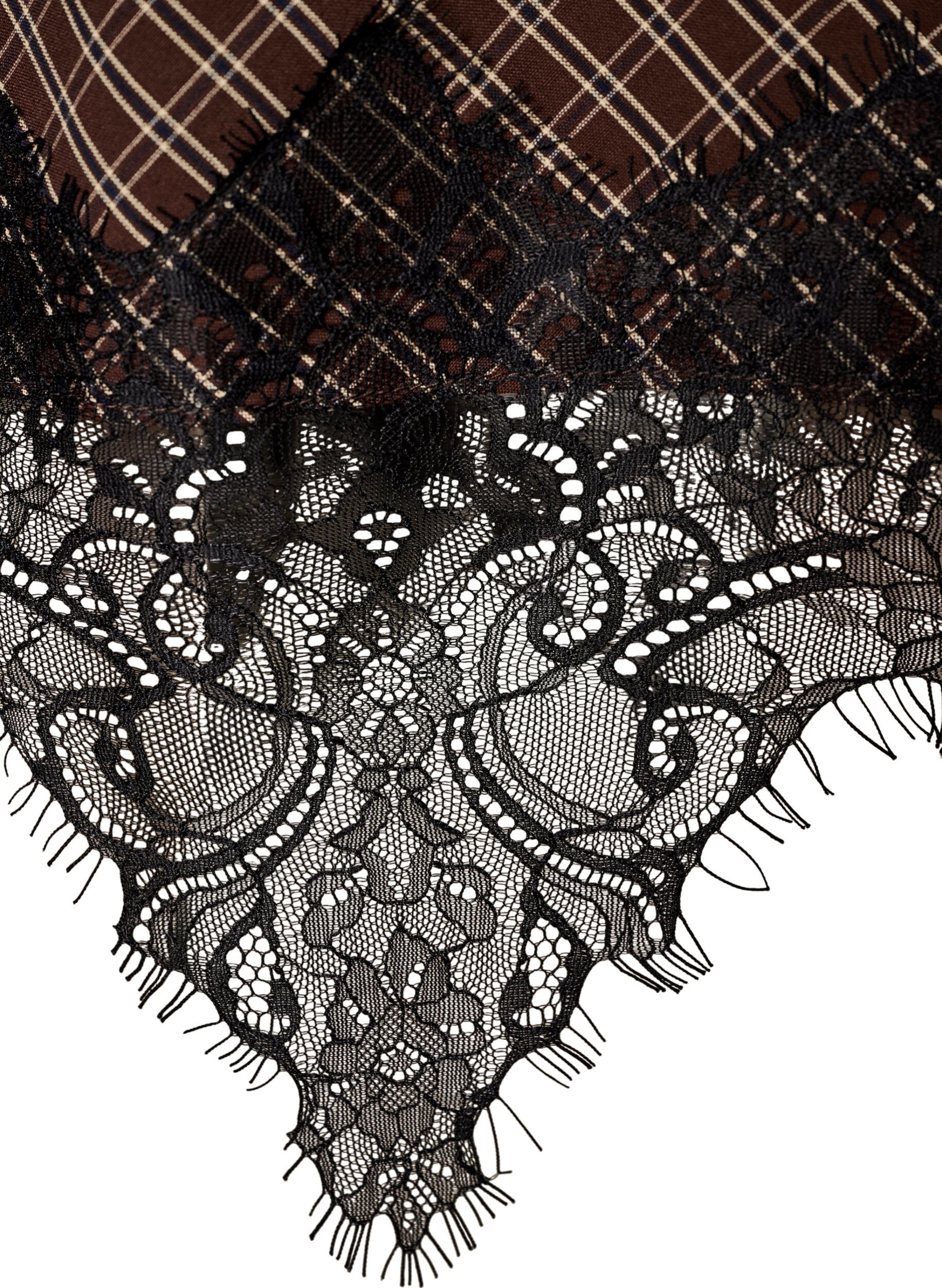 ZizziJupe midi &agrave; carreaux avec bordure en dentelle, Marron, Packshot image number 3