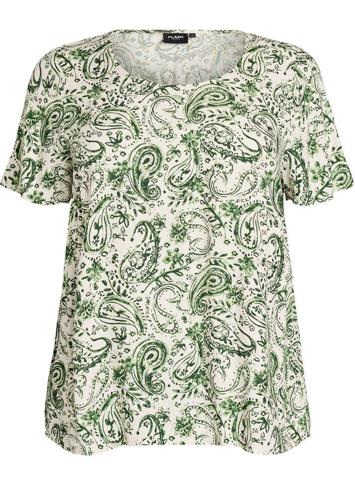 Blouse en viscose &agrave; manches courtes avec imprim&eacute;, Vert, Packshot image number 0