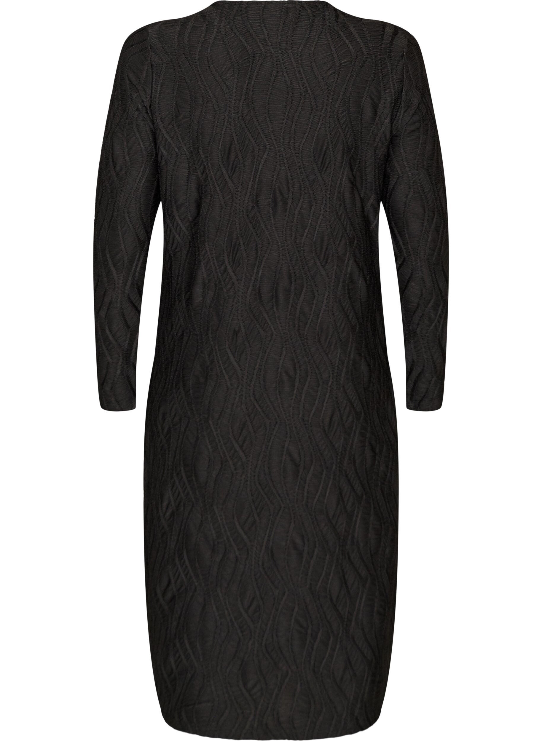 ZizziMidikleid mit gewellter Struktur und langen &Auml;rmeln, Schwarz, Packshot image number 1