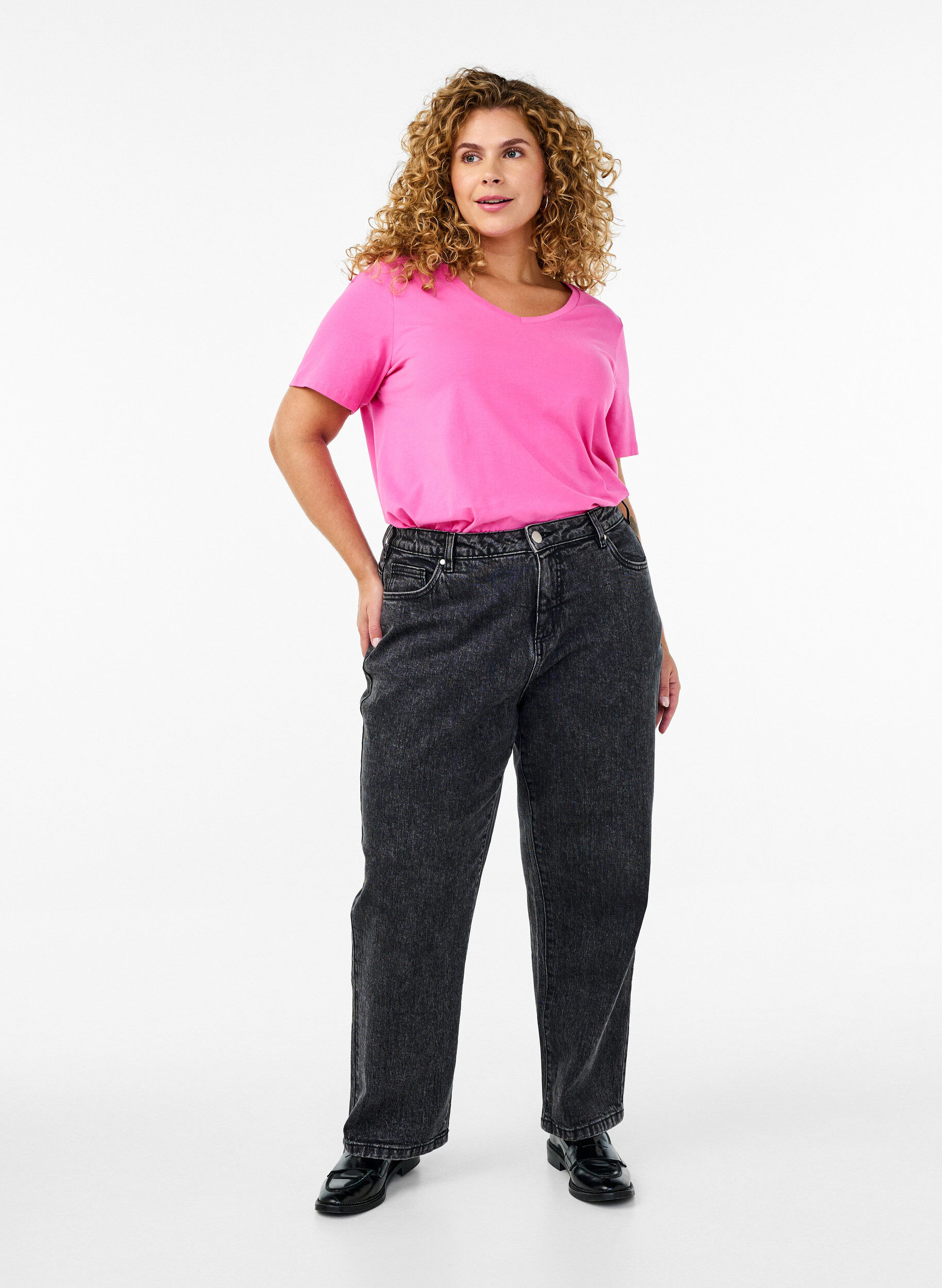 Zizzi Einfarbiges basic T-Shirt aus Baumwolle, Pink, Model image number 1