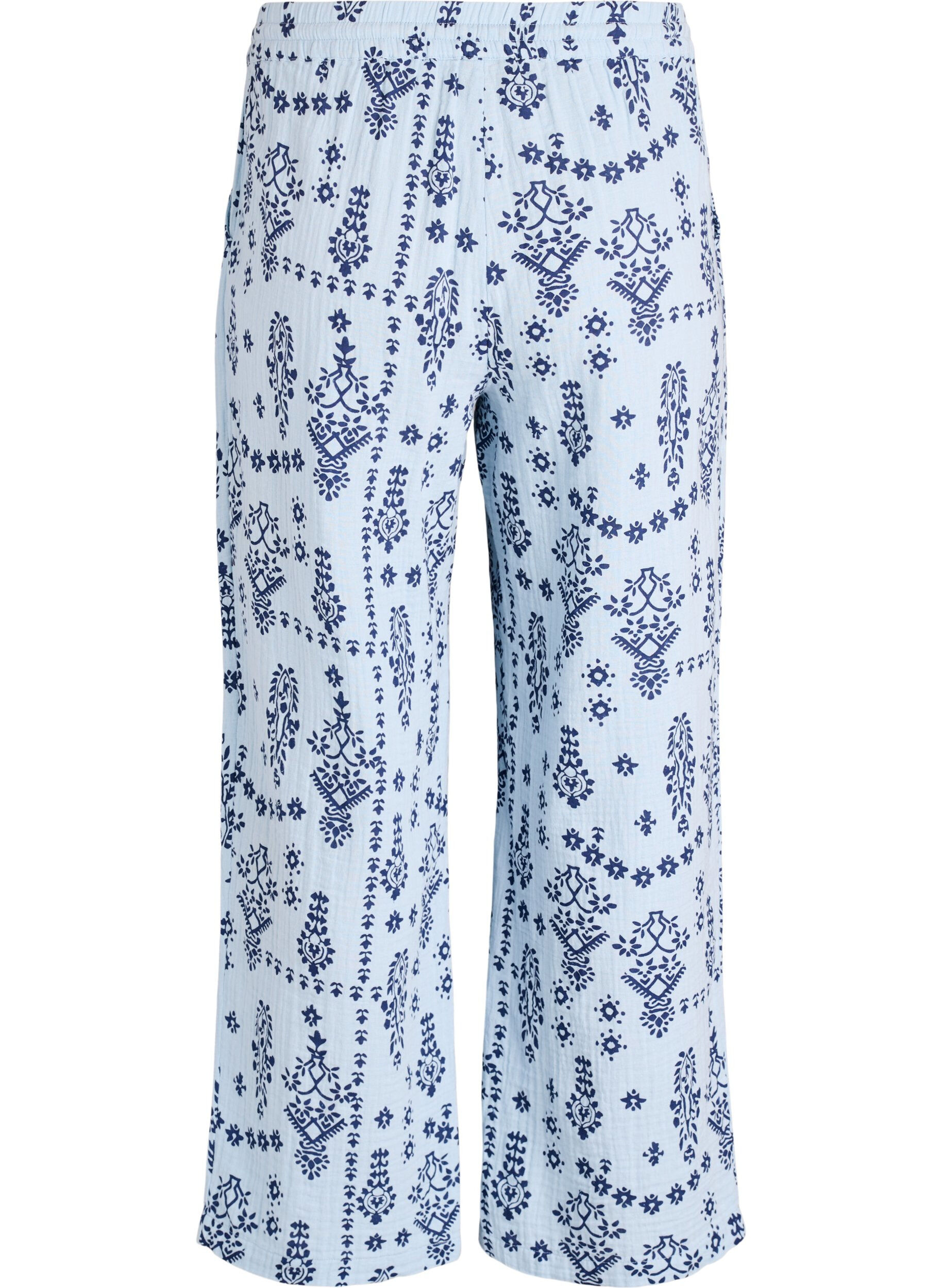 Zizzi Pantalon ample en mousseline de coton &agrave; pois, Bleu Clair, Packshot image number 1