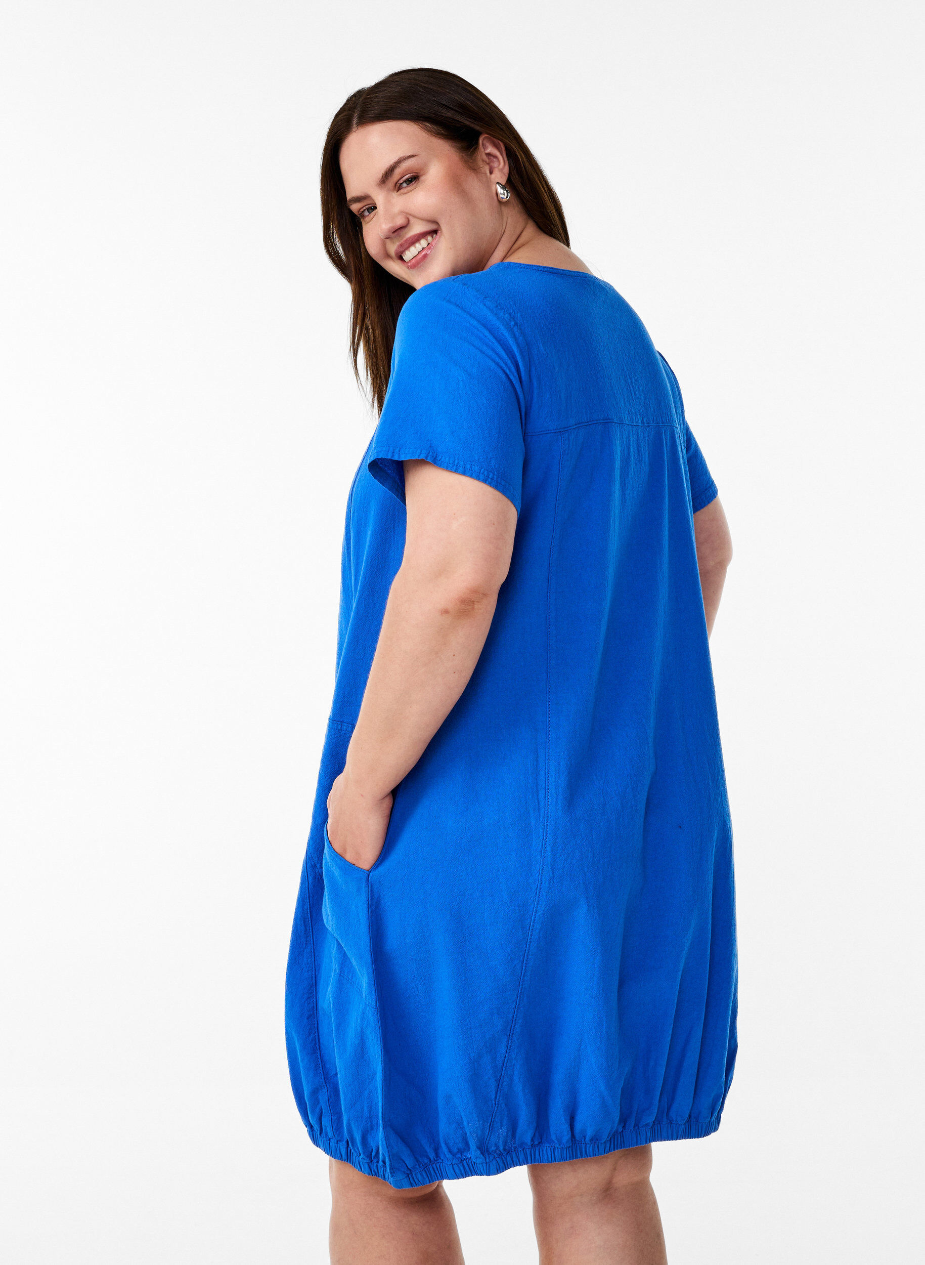 Zizzi Baumwollkleid mit kurzen &Auml;rmeln, Blau, Model image number 2