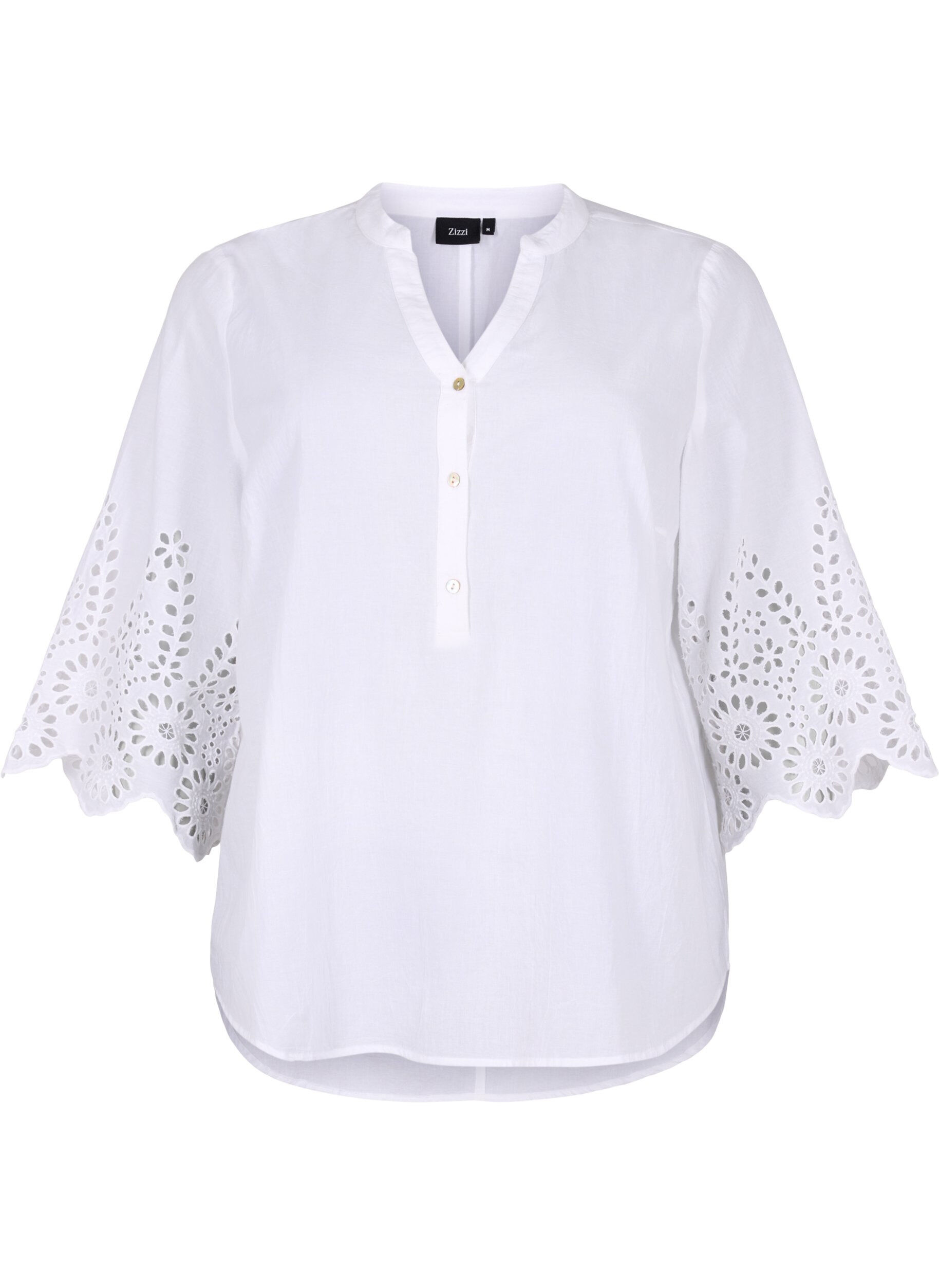 Zizzi Bluse mit Spitzenbesatz und 3/4-&Auml;rmeln, Bright White, Packshot image number 0