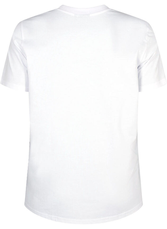 T-shirt basique en coton à col rond, Blanc, Packshot