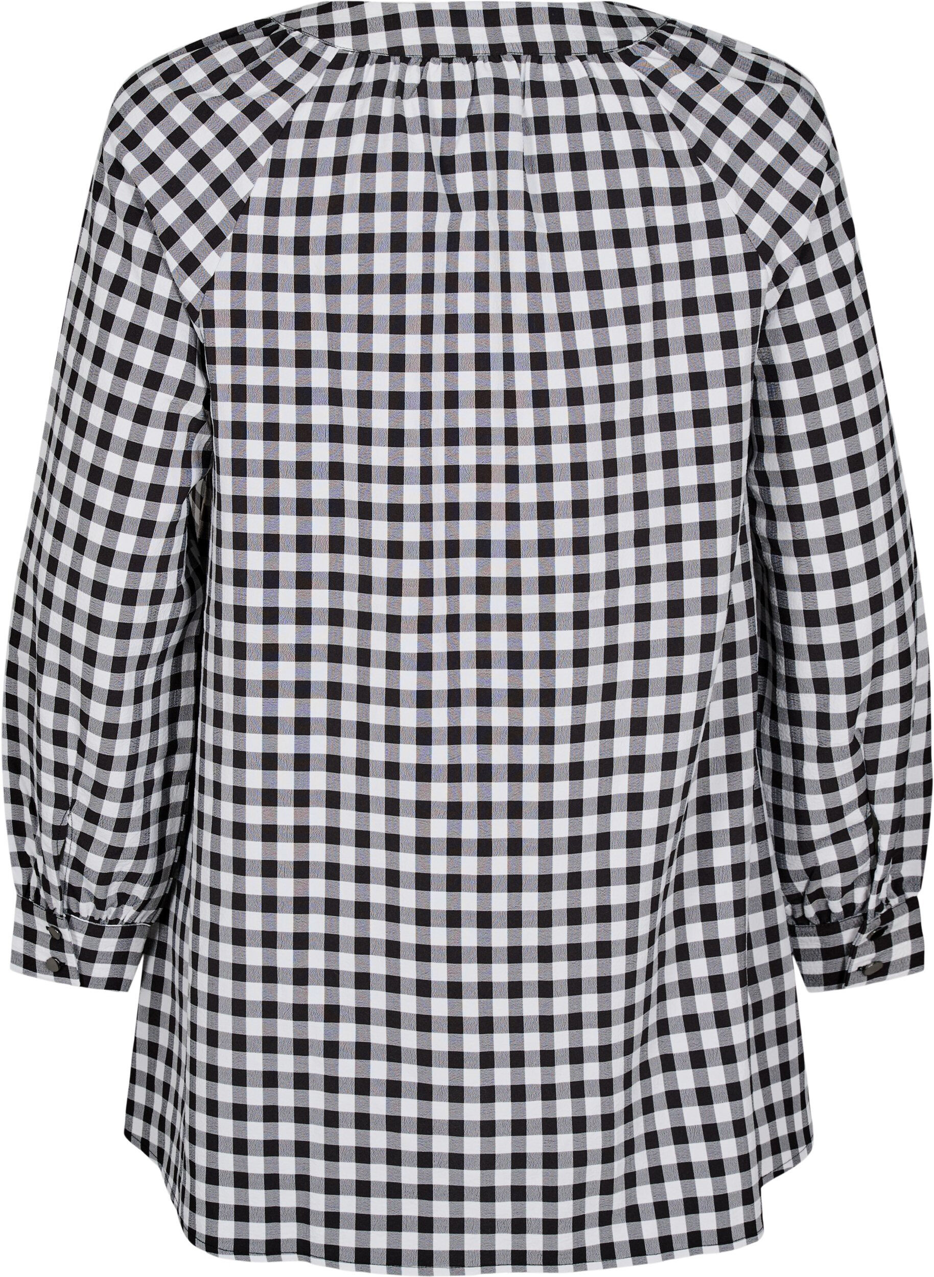 Zizzi Karierte Tunika mit V-Ausschnitt, Black/W. Gingham, Packshot image number 1