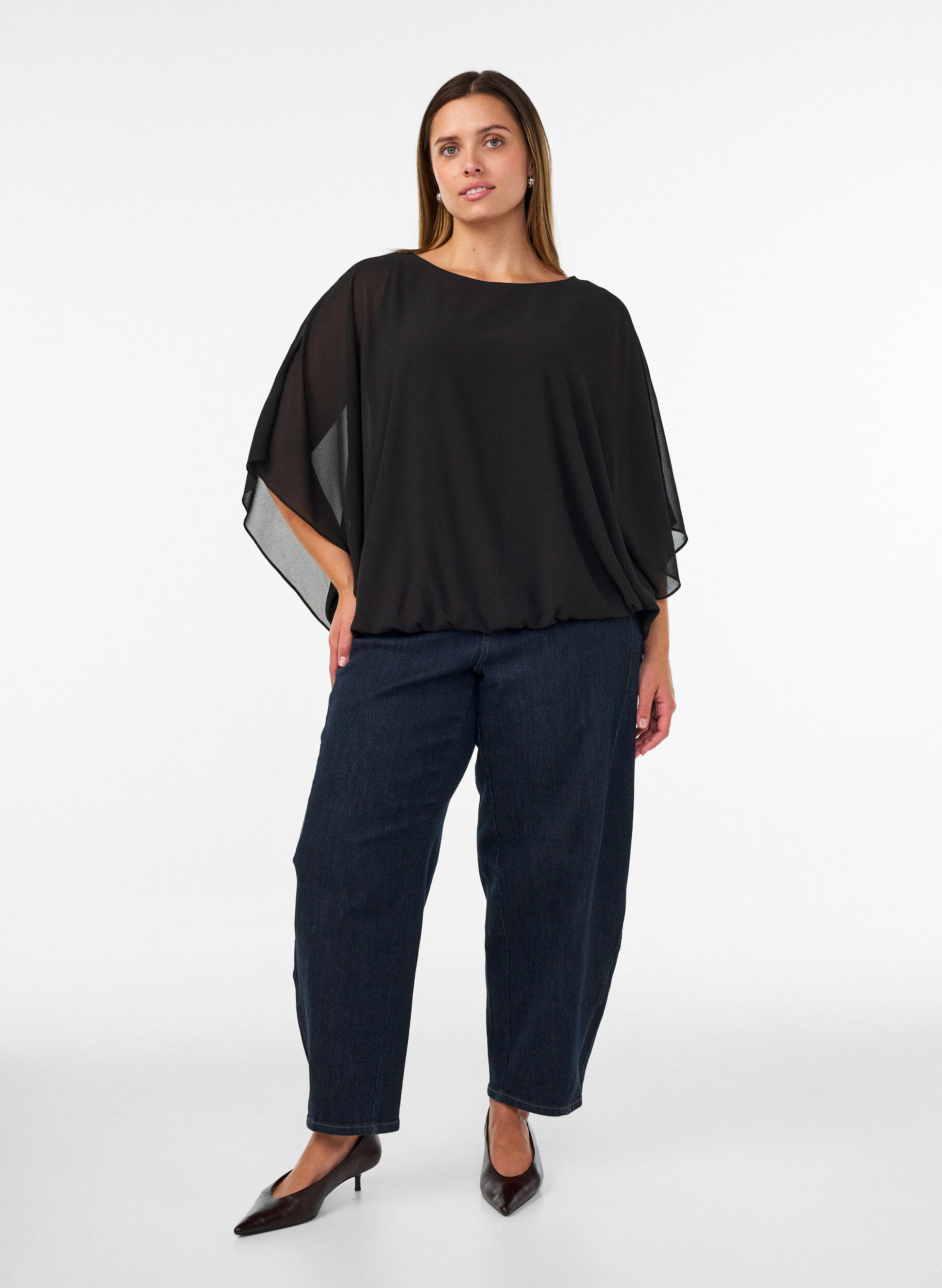 ZizziChiffonbluse mit Balloneffekt, Schwarz, Model image number 1