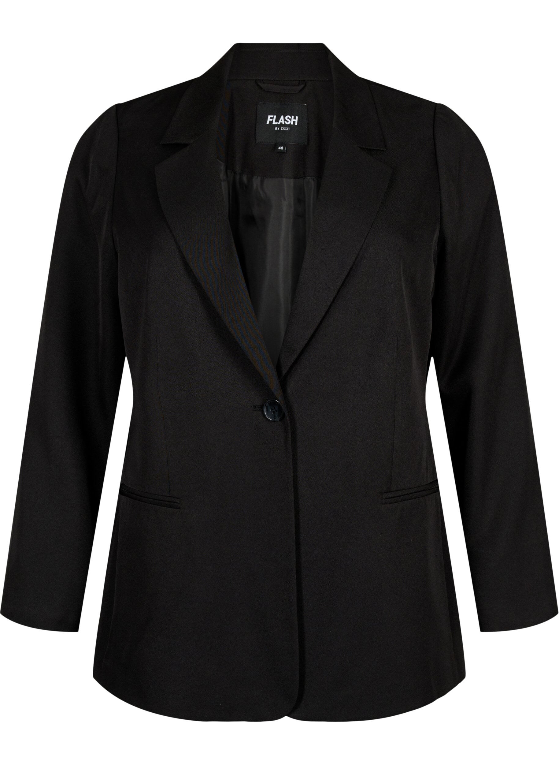 Zizzi FLASH &ndash; Schlichter Blazer mit Knopf, Schwarz, Packshot image number 0