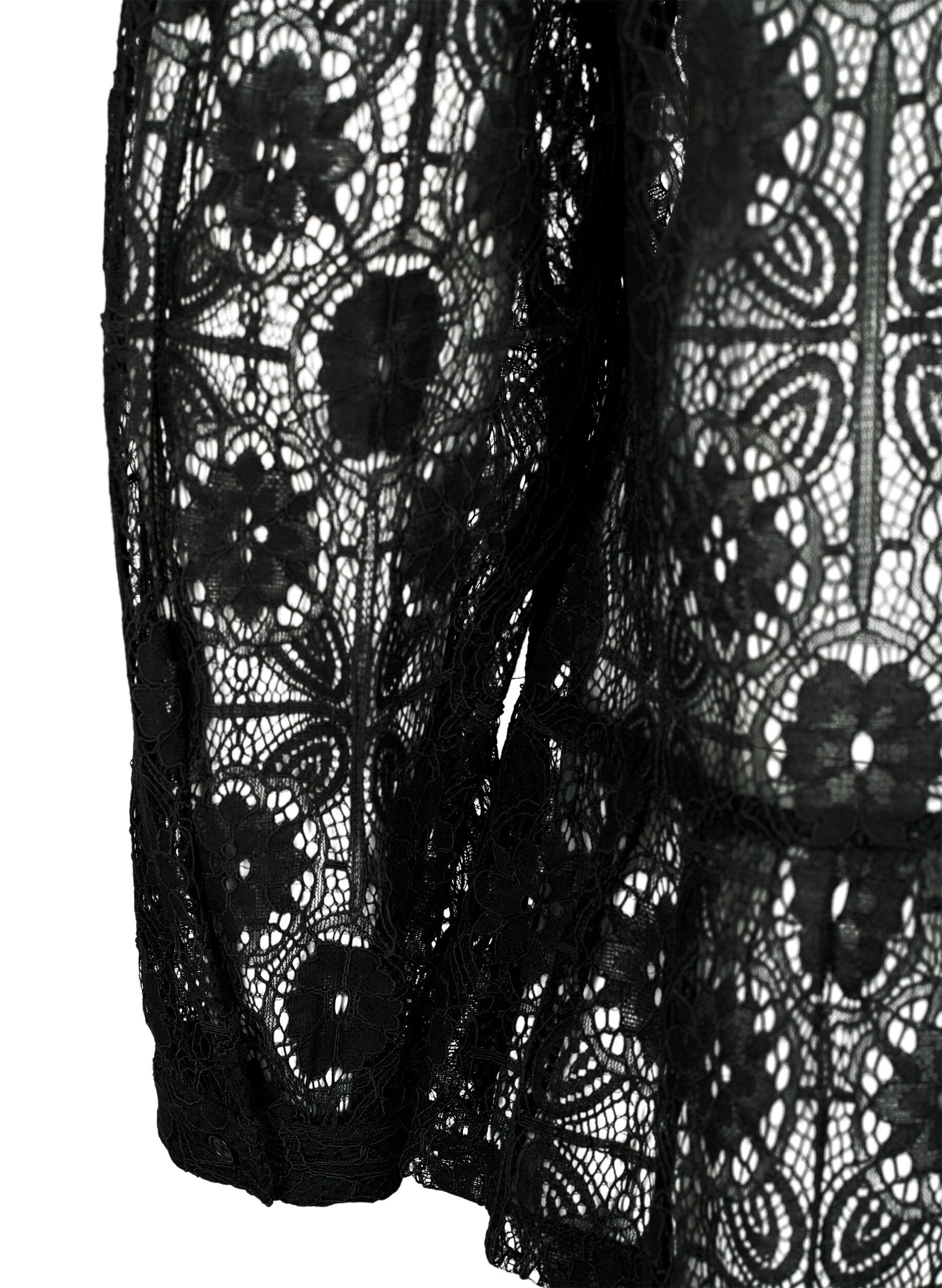 Zizzi Blouse en dentelle avec d&eacute;tail de lacet, Black, Packshot image number 3