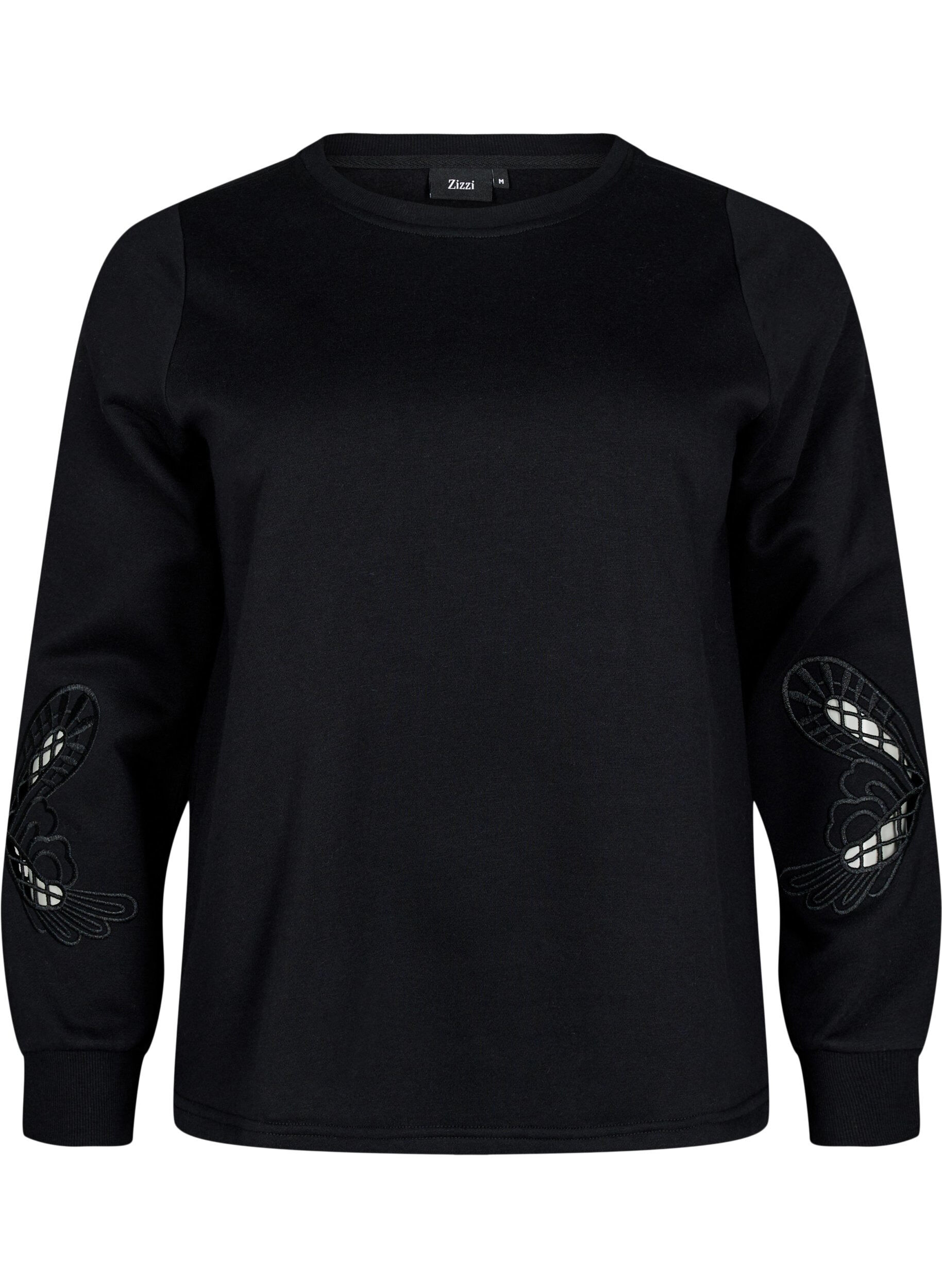 Zizzi Sweatshirt avec d&eacute;coupes &agrave; motifs brod&eacute;s, Black, Packshot image number 0