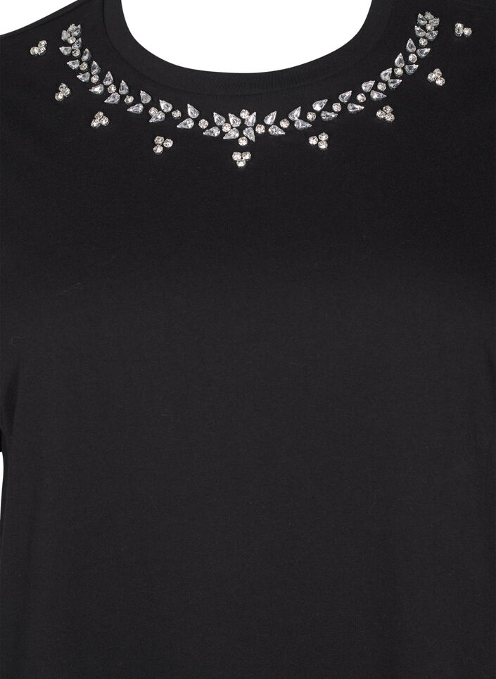 T-shirt à col rond et strass, Black, Packshot image number 2