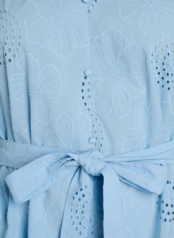 Robe courte avec broderies florales et ajour&eacute;es, Bleu Clair, Packshot image number 2