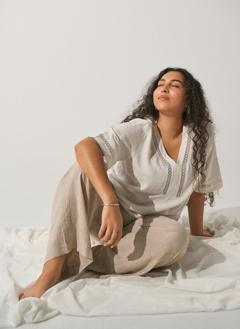 Pantalon ample en lin et viscose, Beige, Image image number 0