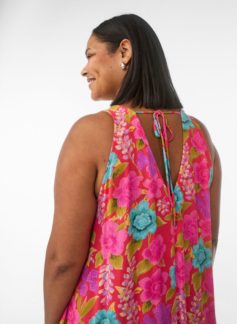 Robe longue sans manches &agrave; coupe &eacute;vas&eacute;e et col en V, Rouge, Model image number 2