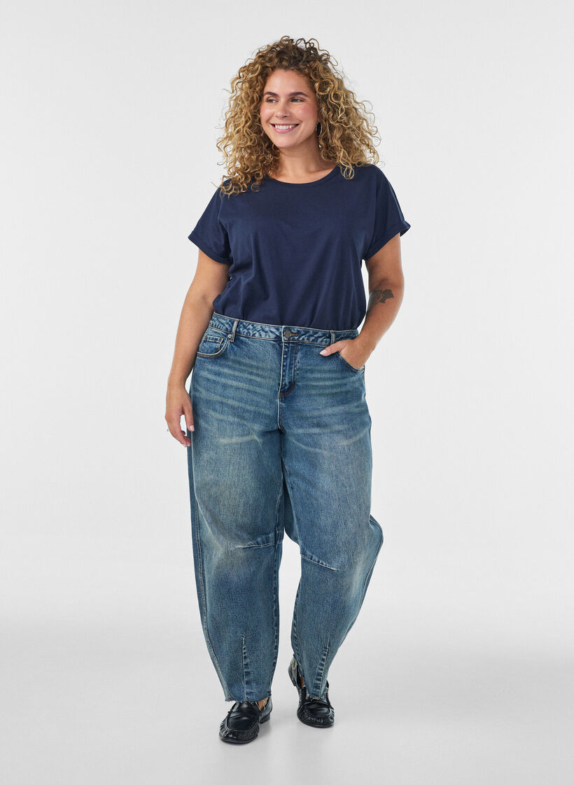 Kurz&auml;rmeliges T-Shirt aus einer Baumwollmischung, Blau, Model image number 1