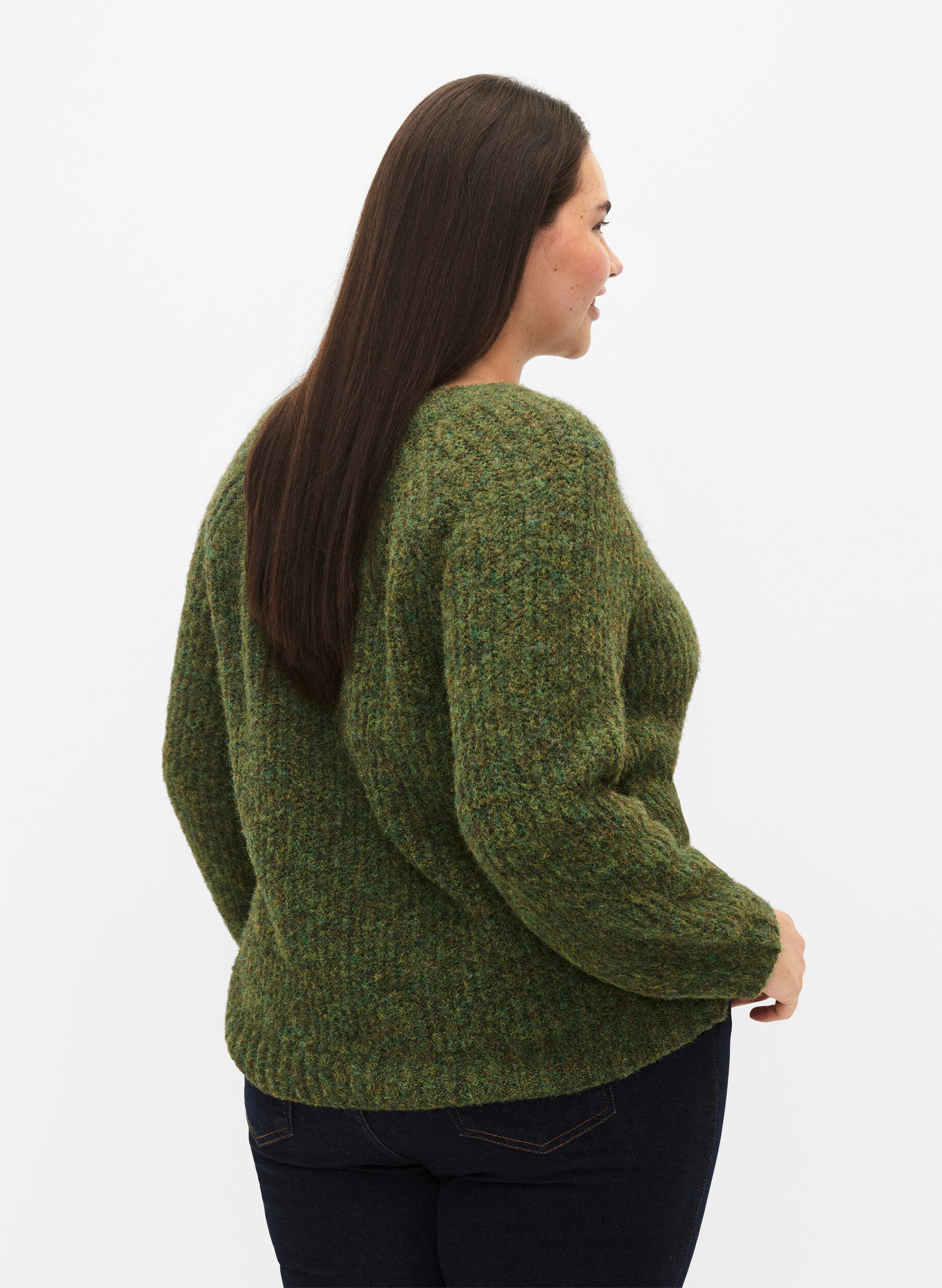 Zizzi Pull en tricot avec de la laine et des manches raglan, Winter Moss, Model image number 1
