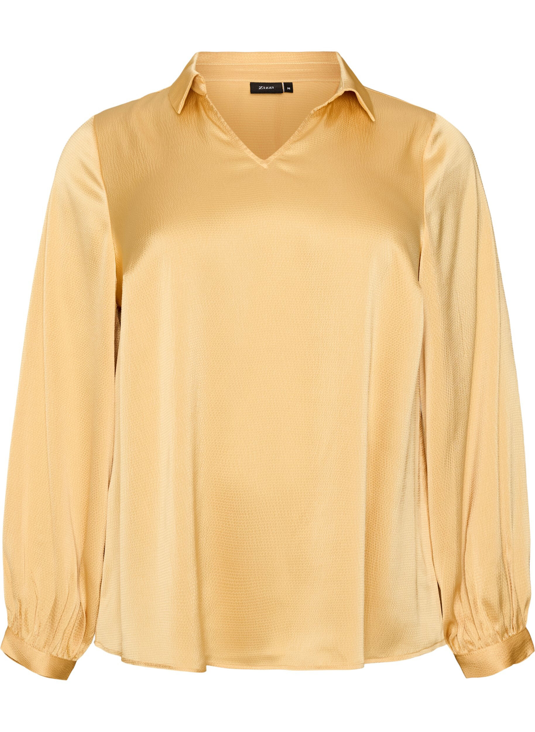 ZizziBluse mit Hemdkragen und V-Ausschnitt, Gelb, Packshot image number 0