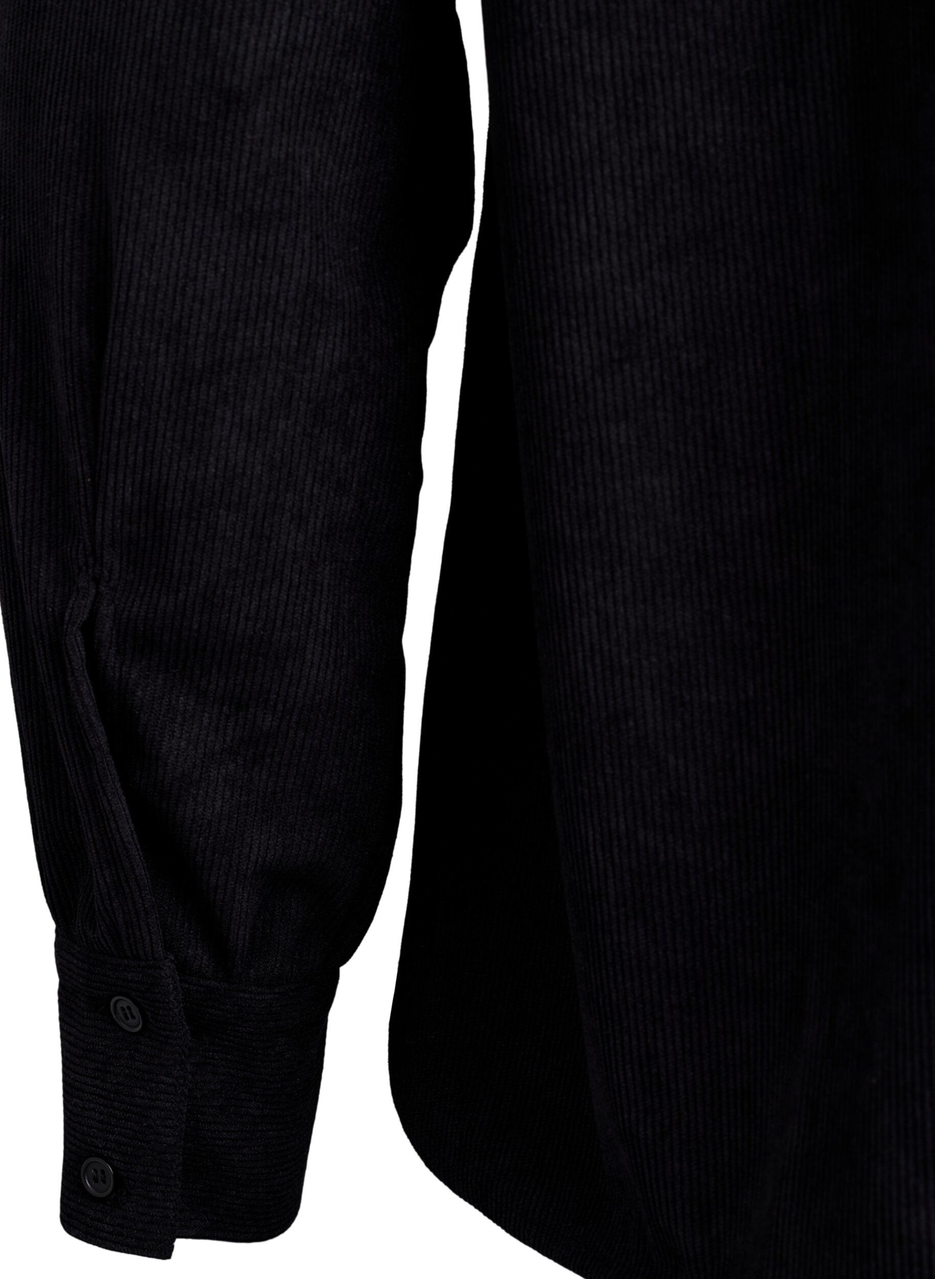 Zizzi Chemise manches longues en velours c&ocirc;tel&eacute;, Noir, Packshot image number 3