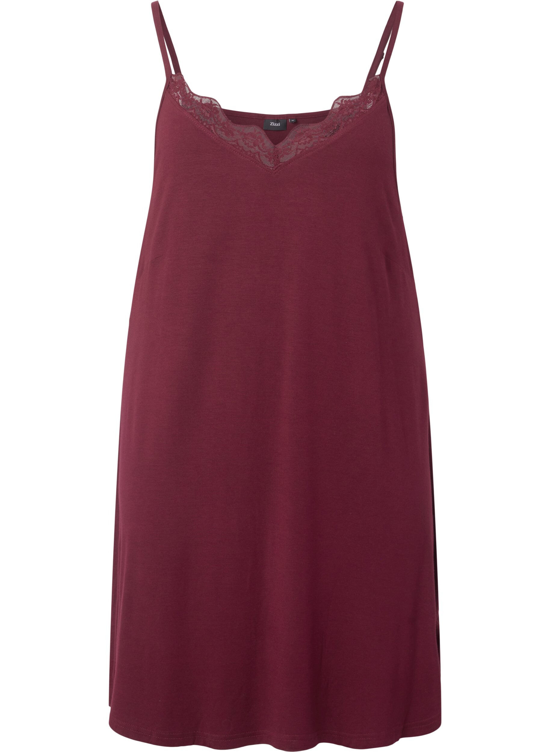 Zizzi Chemise de nuit avec bord dentelle en viscose, Bordeaux, Packshot image number 0