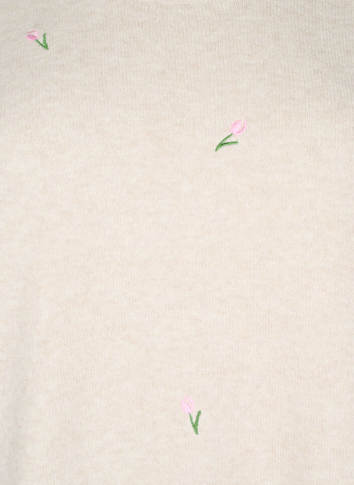 Strickbluse mit floralem Muster und 3/4-Ärmeln, Pumice Stone Mel., Packshot image number 2