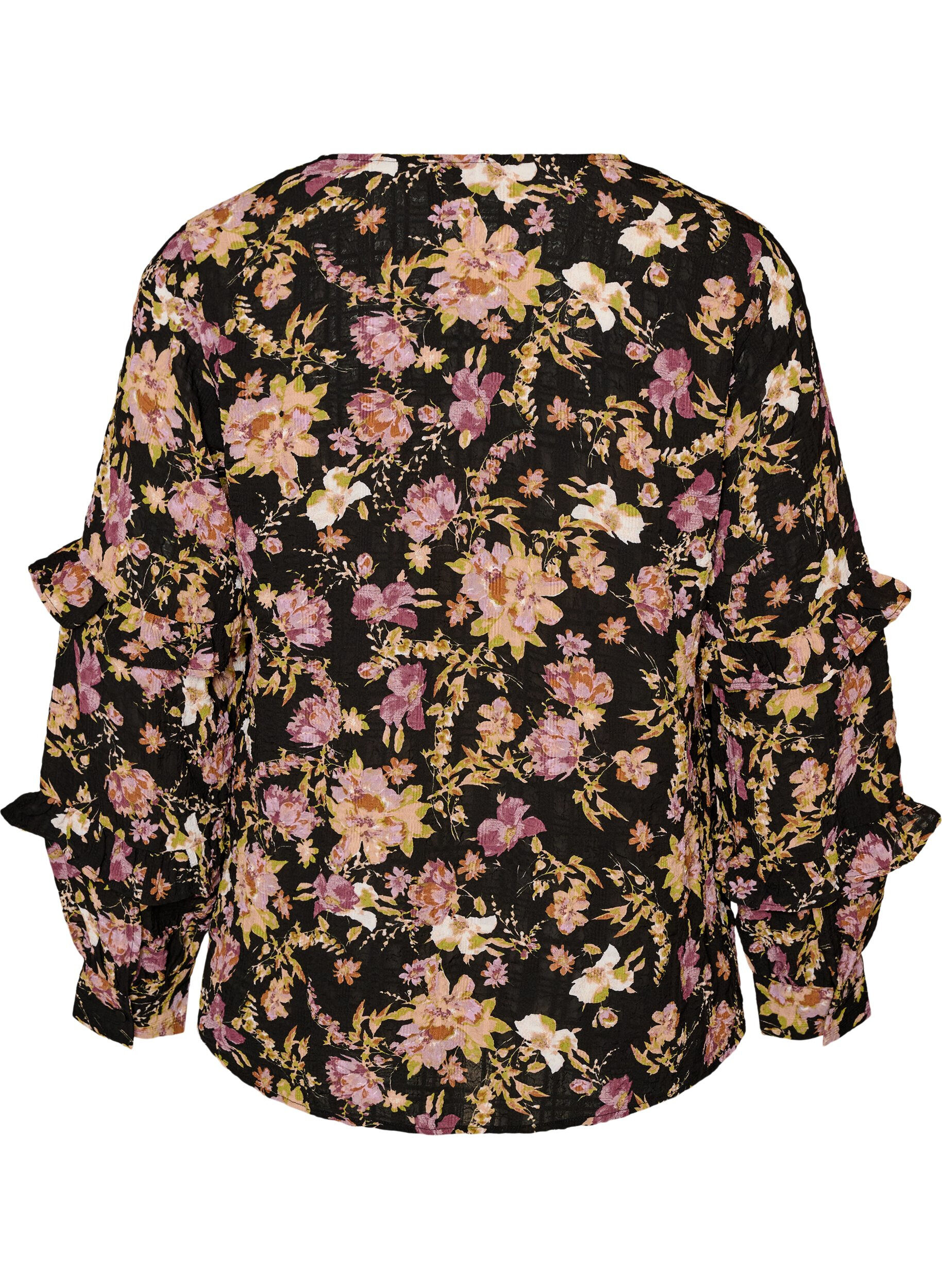 ZizziBluse mit Blumenprint und R&uuml;schendetails, Schwarz, Packshot image number 1