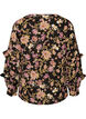Bluse mit Blumenprint und R&uuml;schendetails, Schwarz, Packshot image number 1