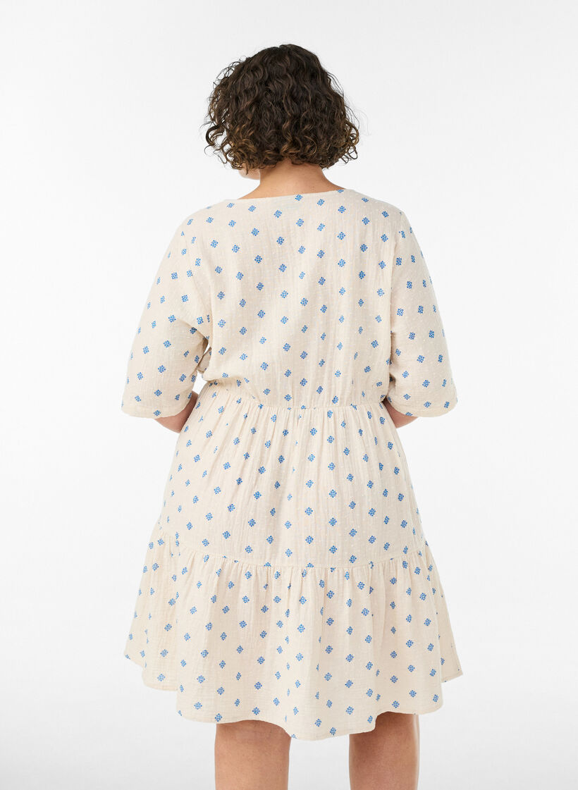 Robe imprim&eacute;e en coton avec une taille &eacute;lastique, Beige, Model image number 2