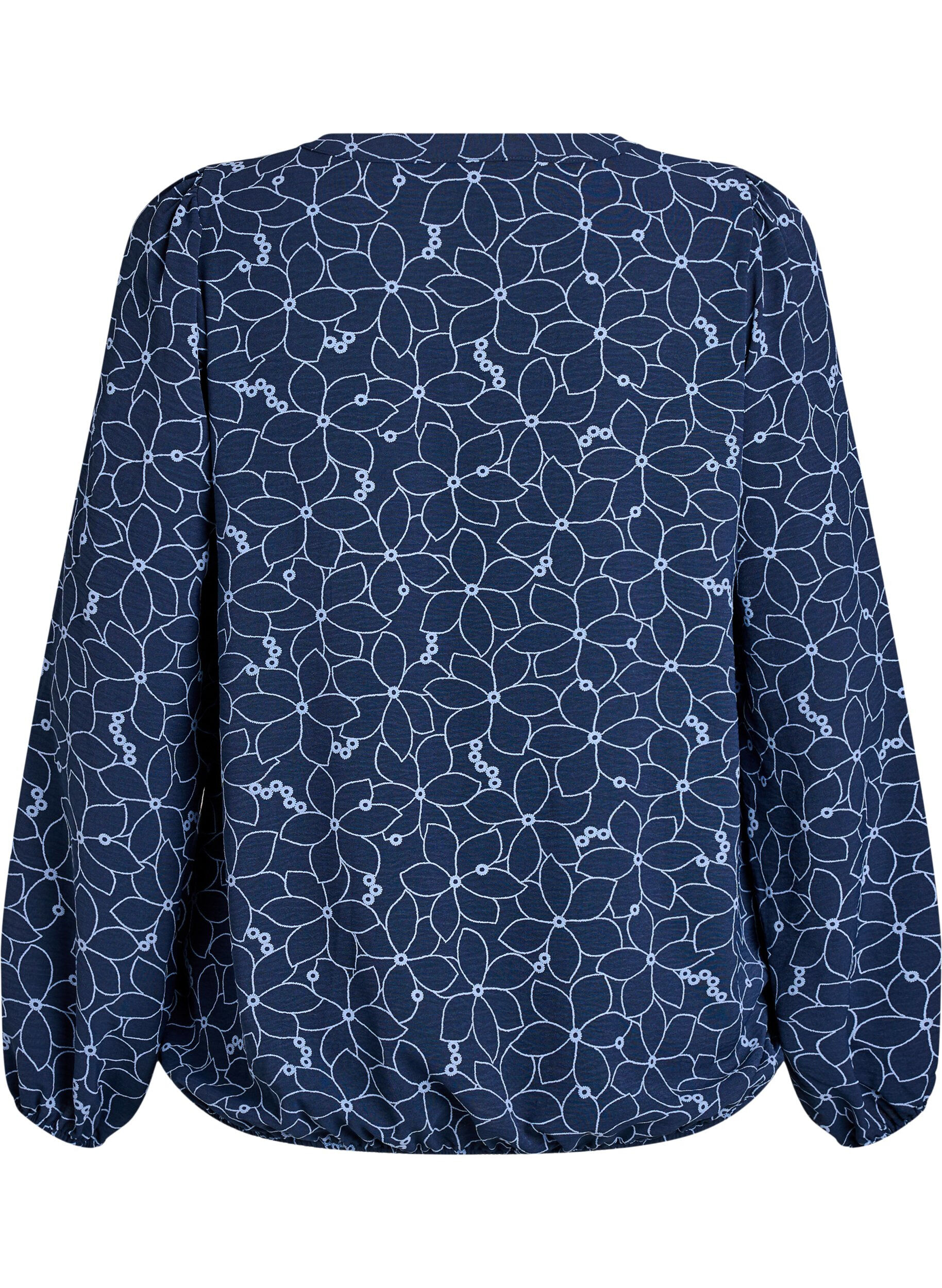 Zizzi Blouse &agrave; manches longues avec broderie florale, Bleu, Packshot image number 1