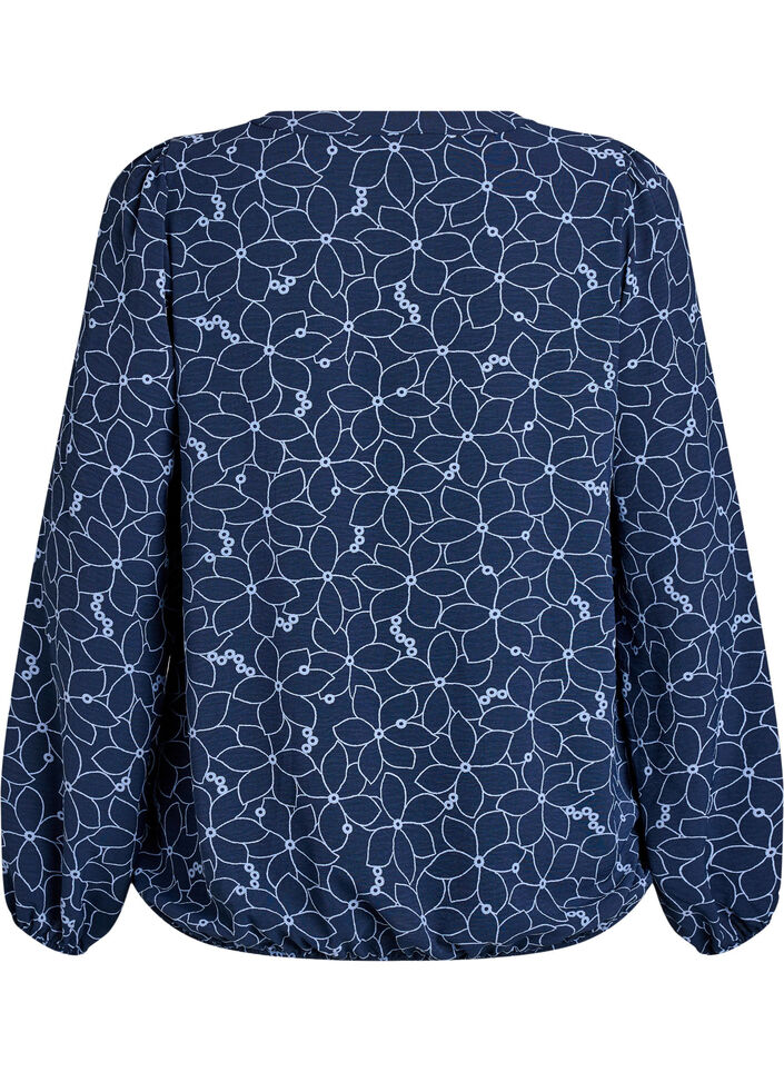 Blouse à manches longues avec broderie florale, Bleu, Packshot image number 1