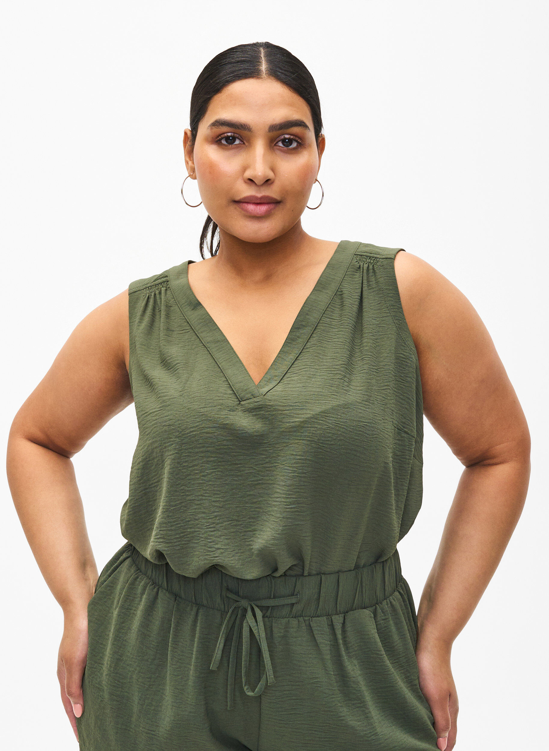 Haut sans manches effet froiss&eacute;, Vert, Model