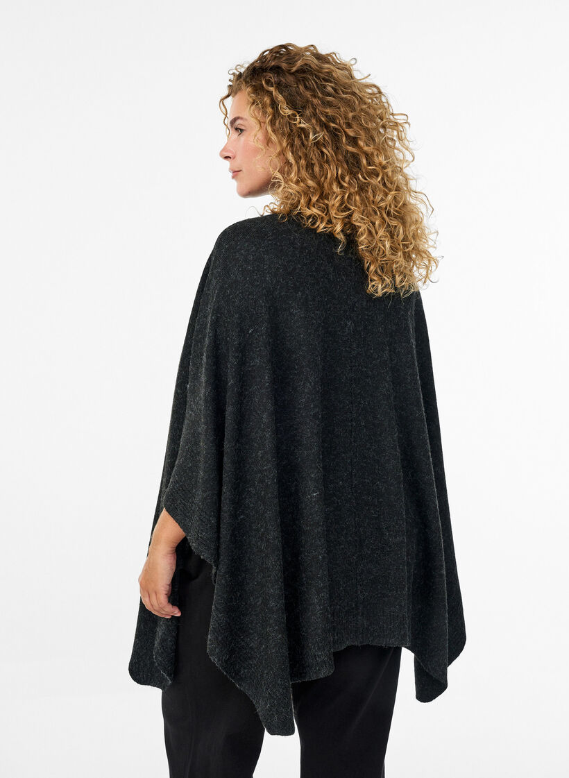 Poncho à col rond avec détails côtelés, Gris anthracite, Model image number 2