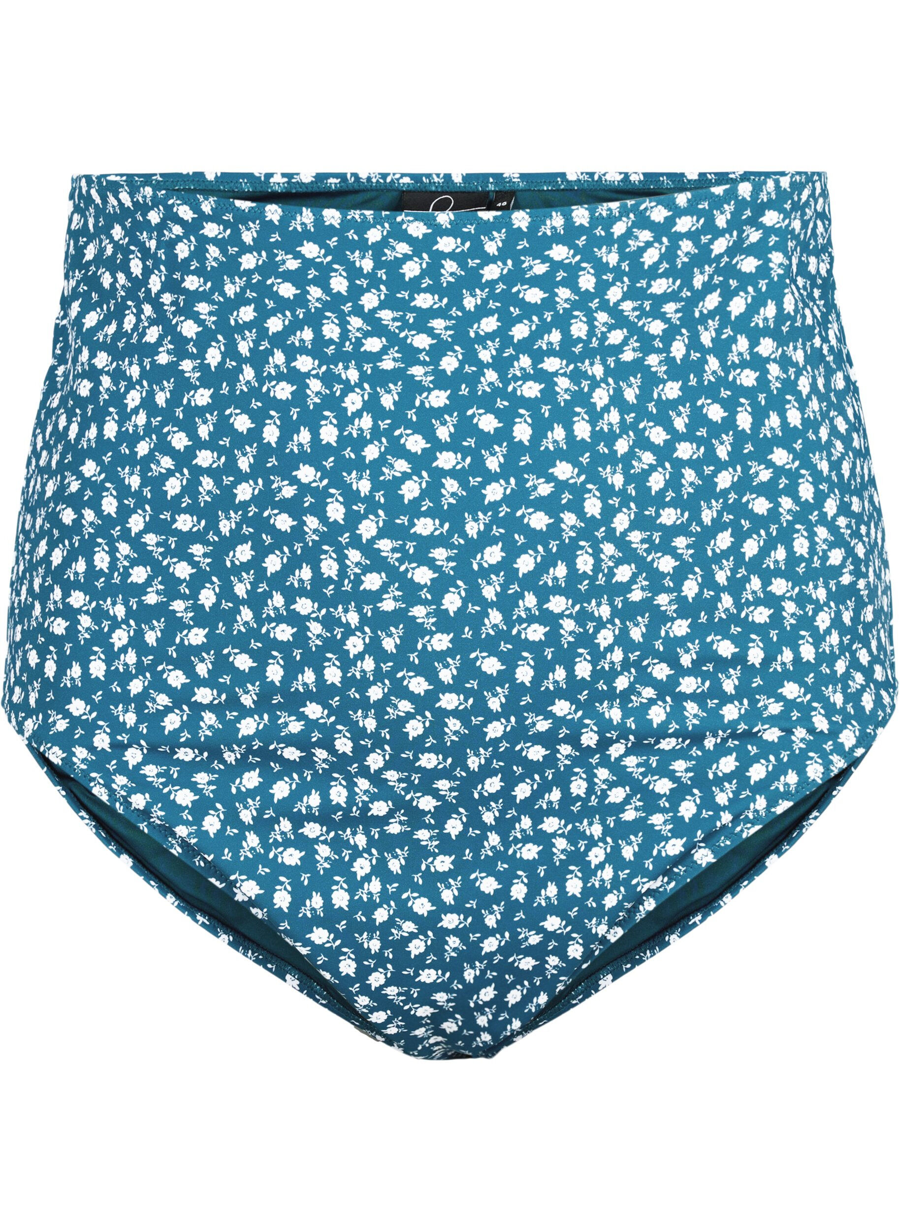 Zizzi Bas de bikini taille extra haute avec imprim&eacute; floral, Bleu p&eacute;trole, Packshot image number 0
