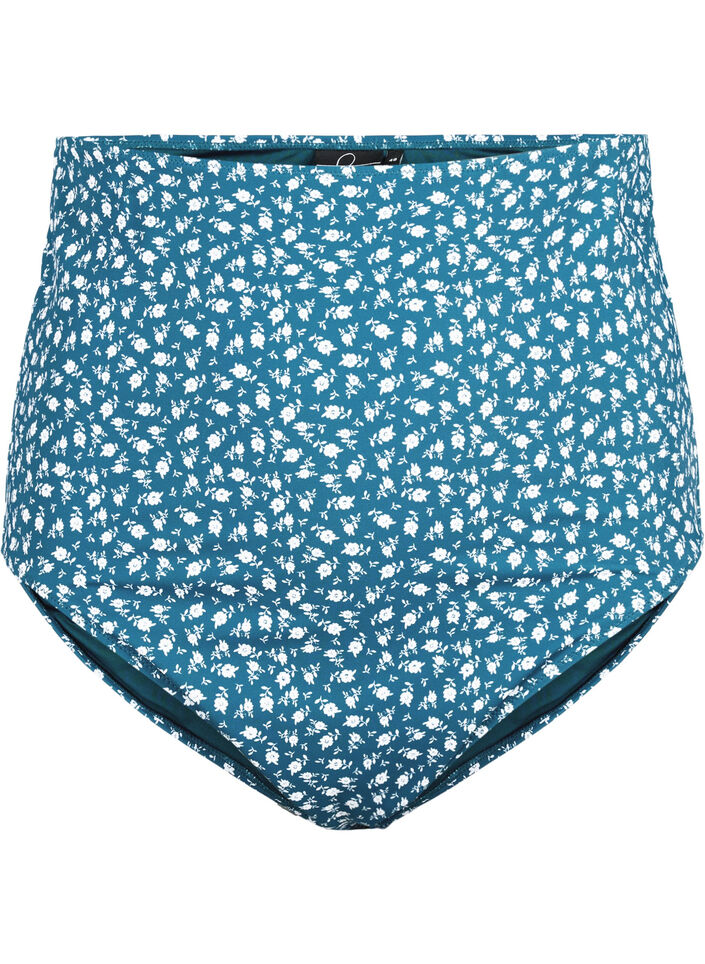Bas de bikini taille extra haute avec imprimé floral, Bleu pétrole, Packshot image number 0